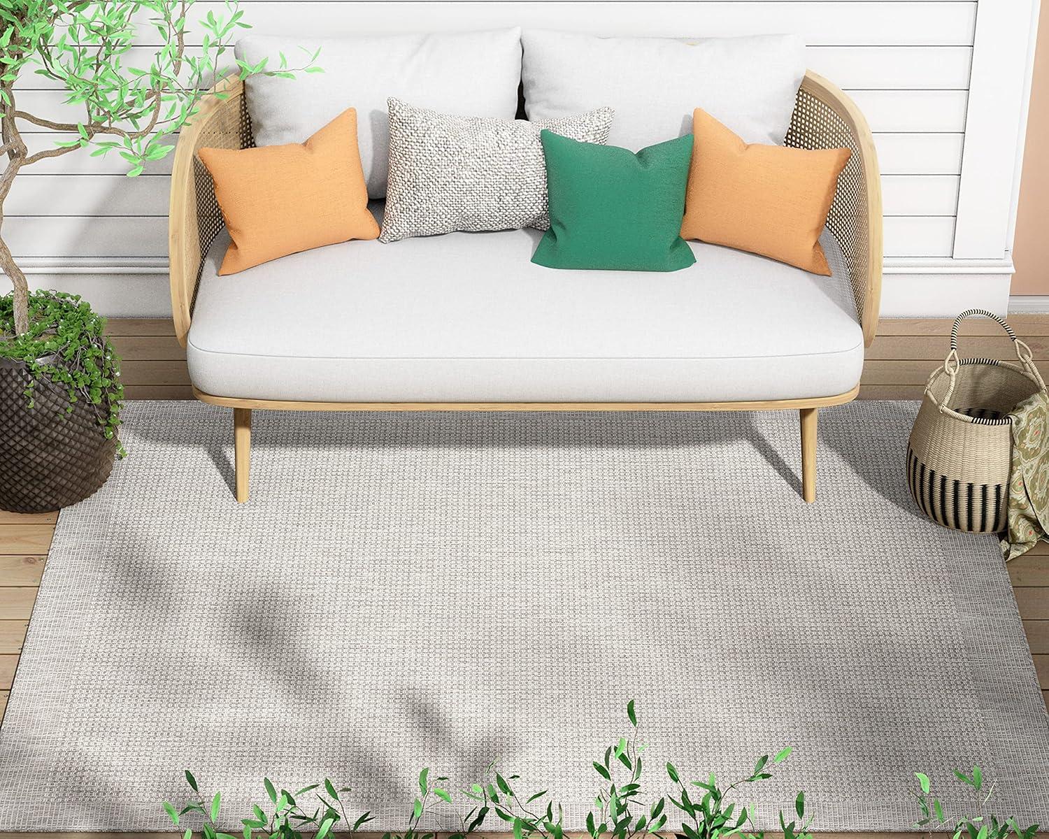 Marshanna Odin Solid Striped Border Indoor Outdoor Green Flatweave Rug
