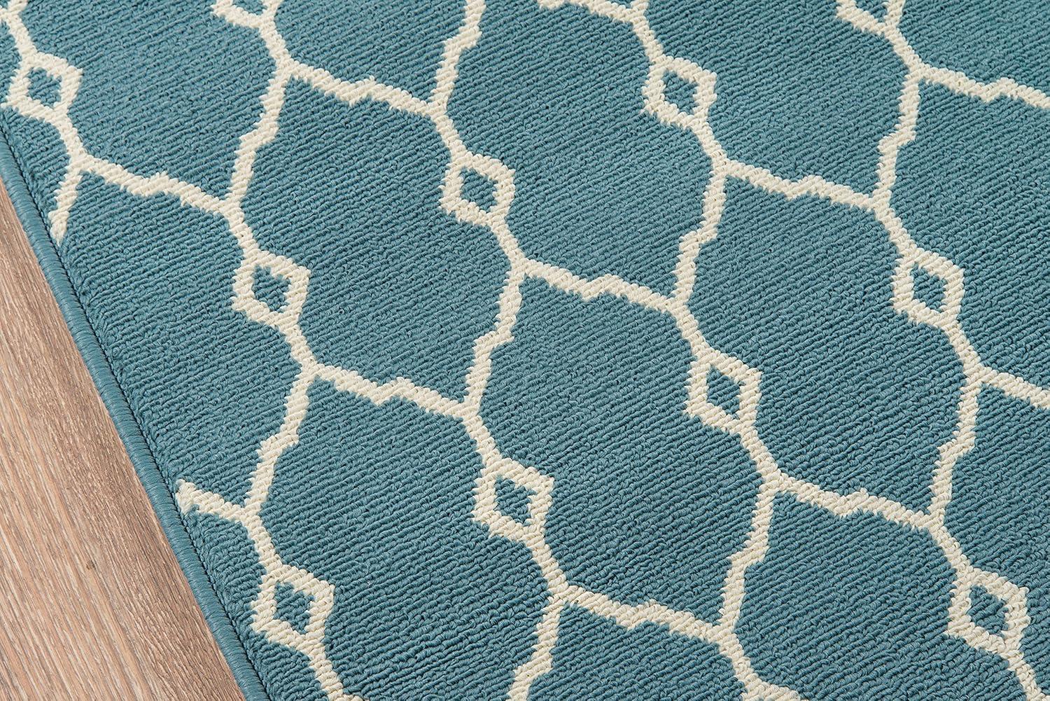 Blue Trellis 6'7" x 9'6" Rectangular Synthetic Easy-Care Rug