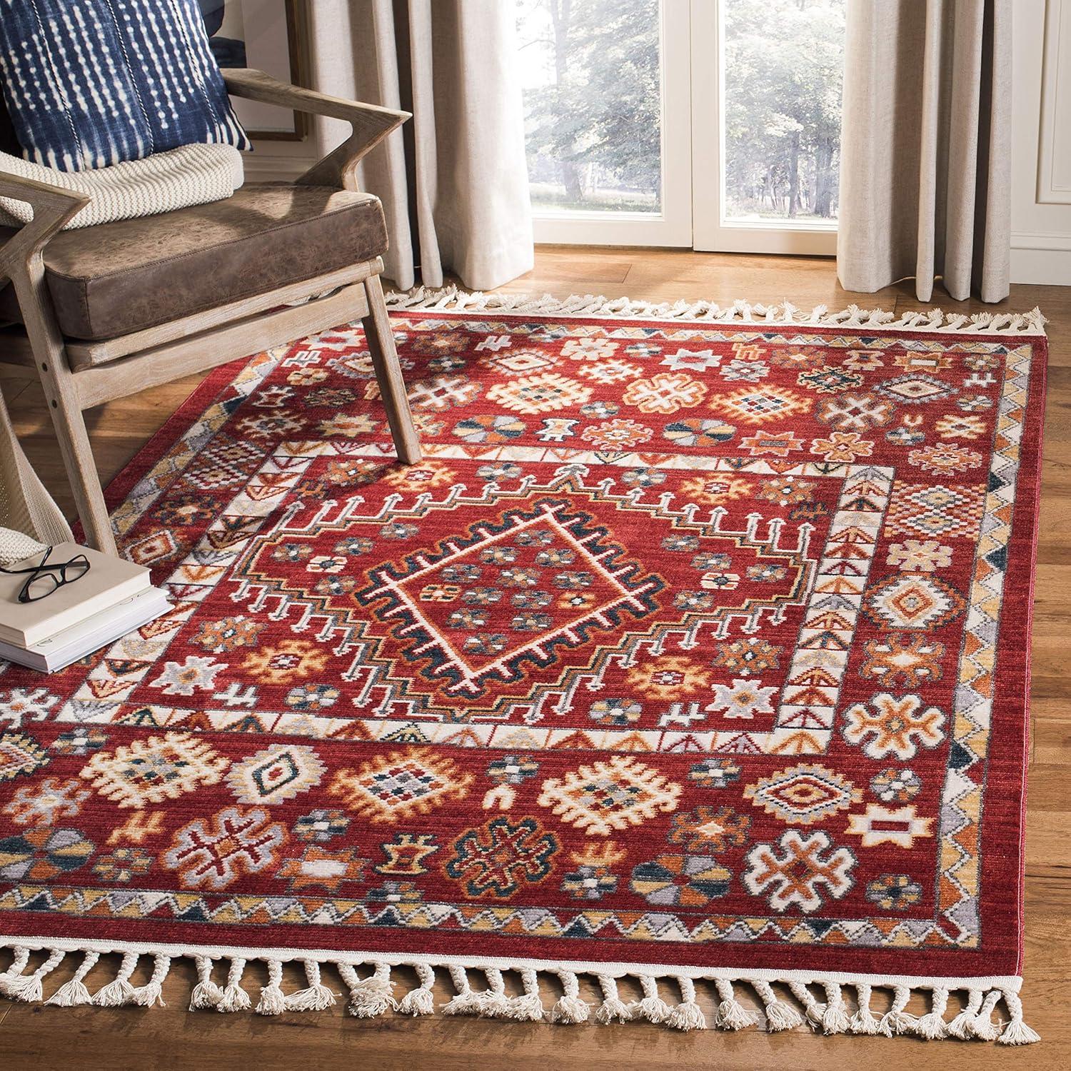 Red and Ivory Medallion Boho Cotton Area Rug 3' x 5'