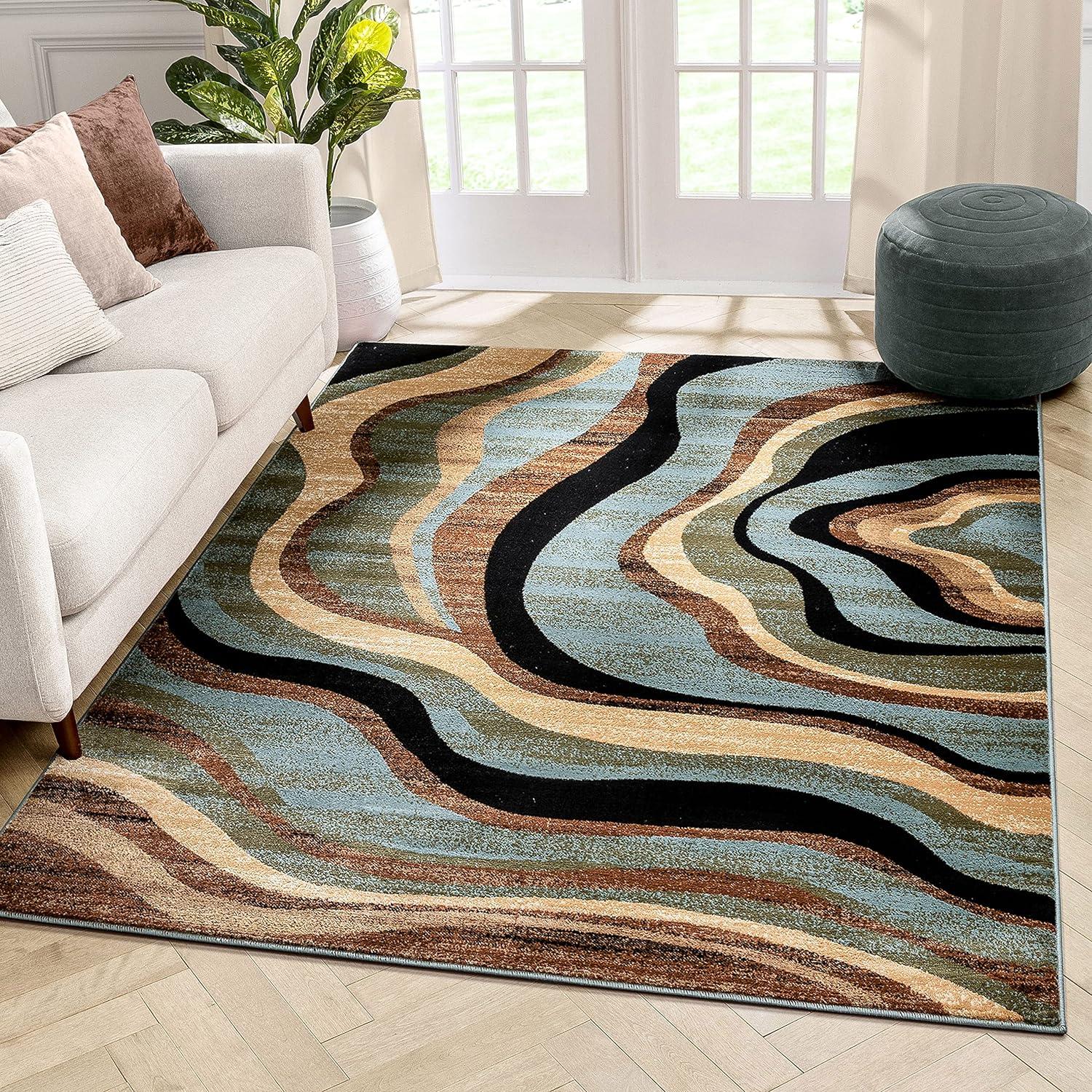 Well Woven Barclay Nirvana Waves Modern Geometric Multi Blue 5'3" x 7'3" Area Rug