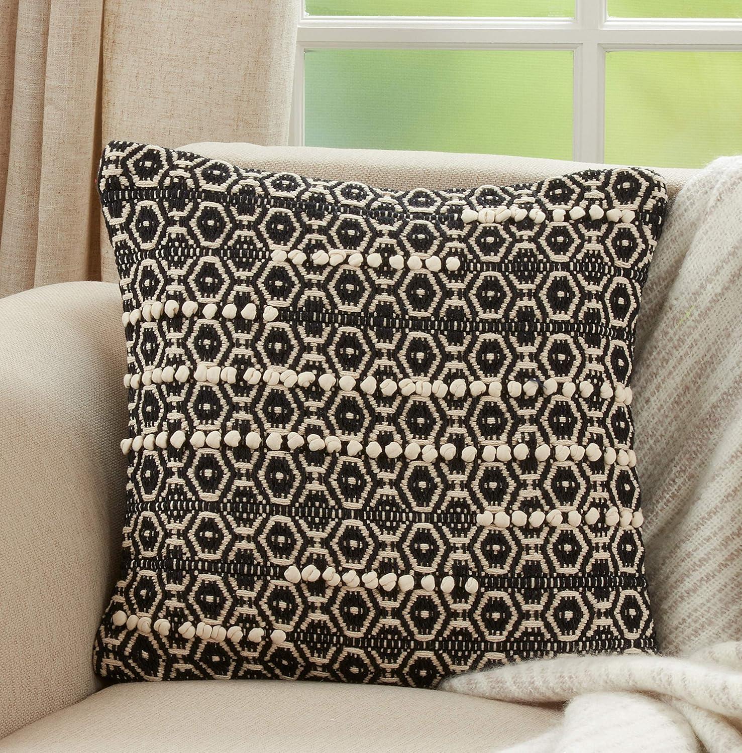 Saro 2902.BW18SC 18 in. Dual-Tone Moroccan Design Square Pillow Cover, Black & White