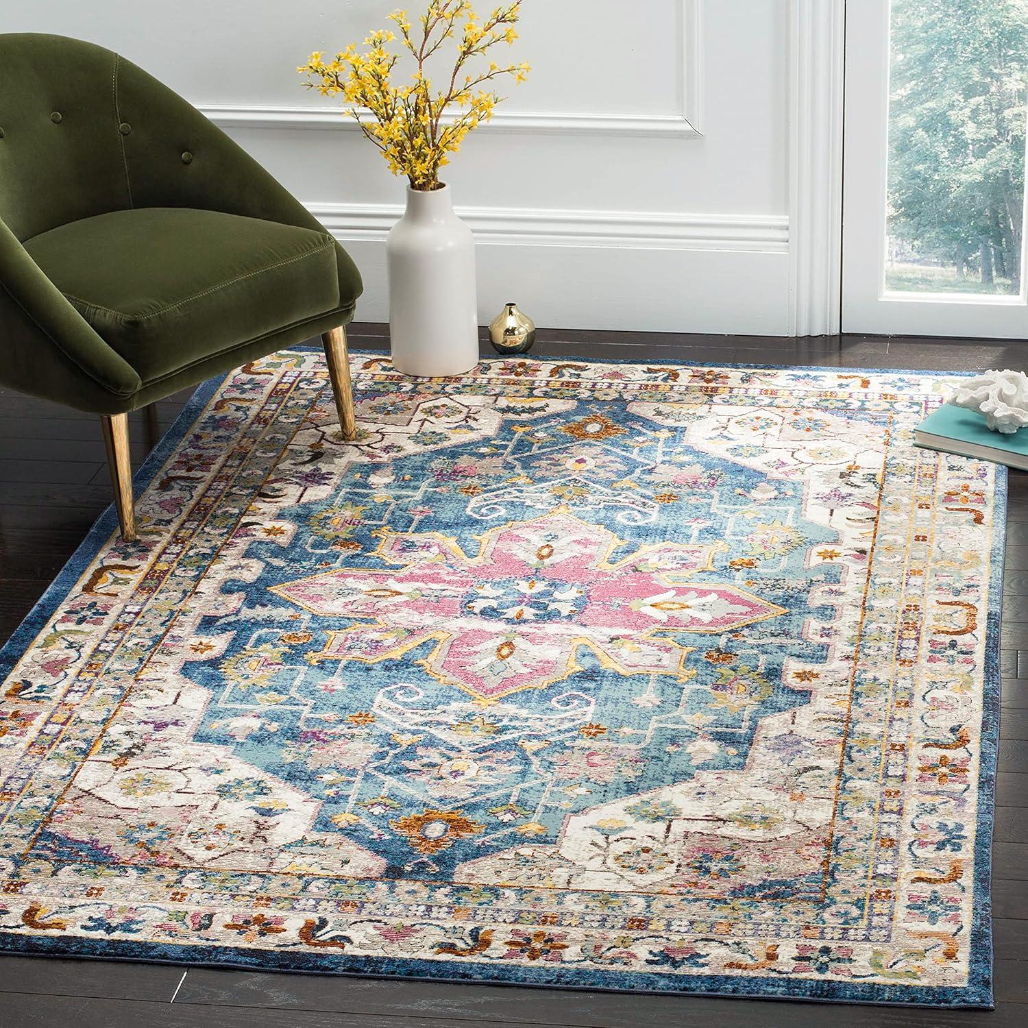 Aria ARA160 Power Loomed Area Rug - Blue/Creme - 8'9"x11'9" - Safavieh.