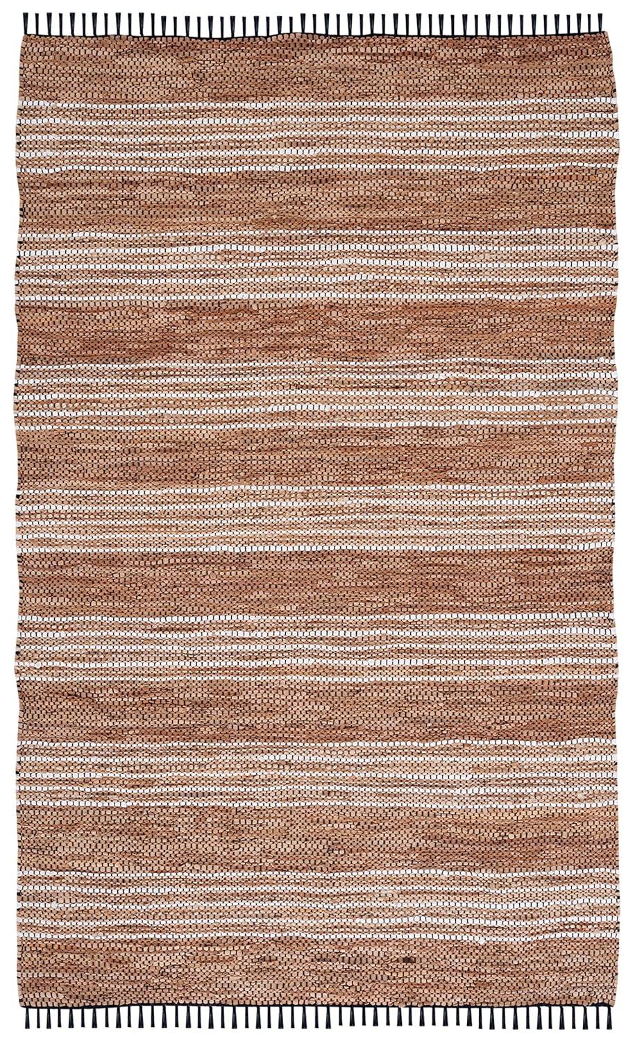 Sand & Stable™ Preston Striped Hand-Woven Cotton/Leather/Jute Brown/Beige Area Rug