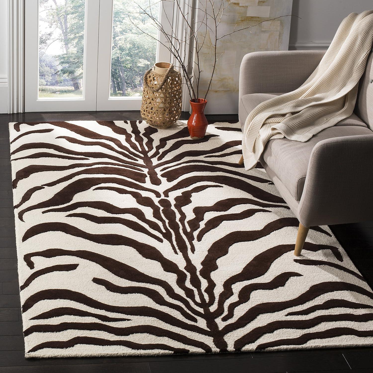 SAFAVIEH Cambridge Leah Animal Stripes Wool Area Rug, Ivory/Brown, 3' x 5'