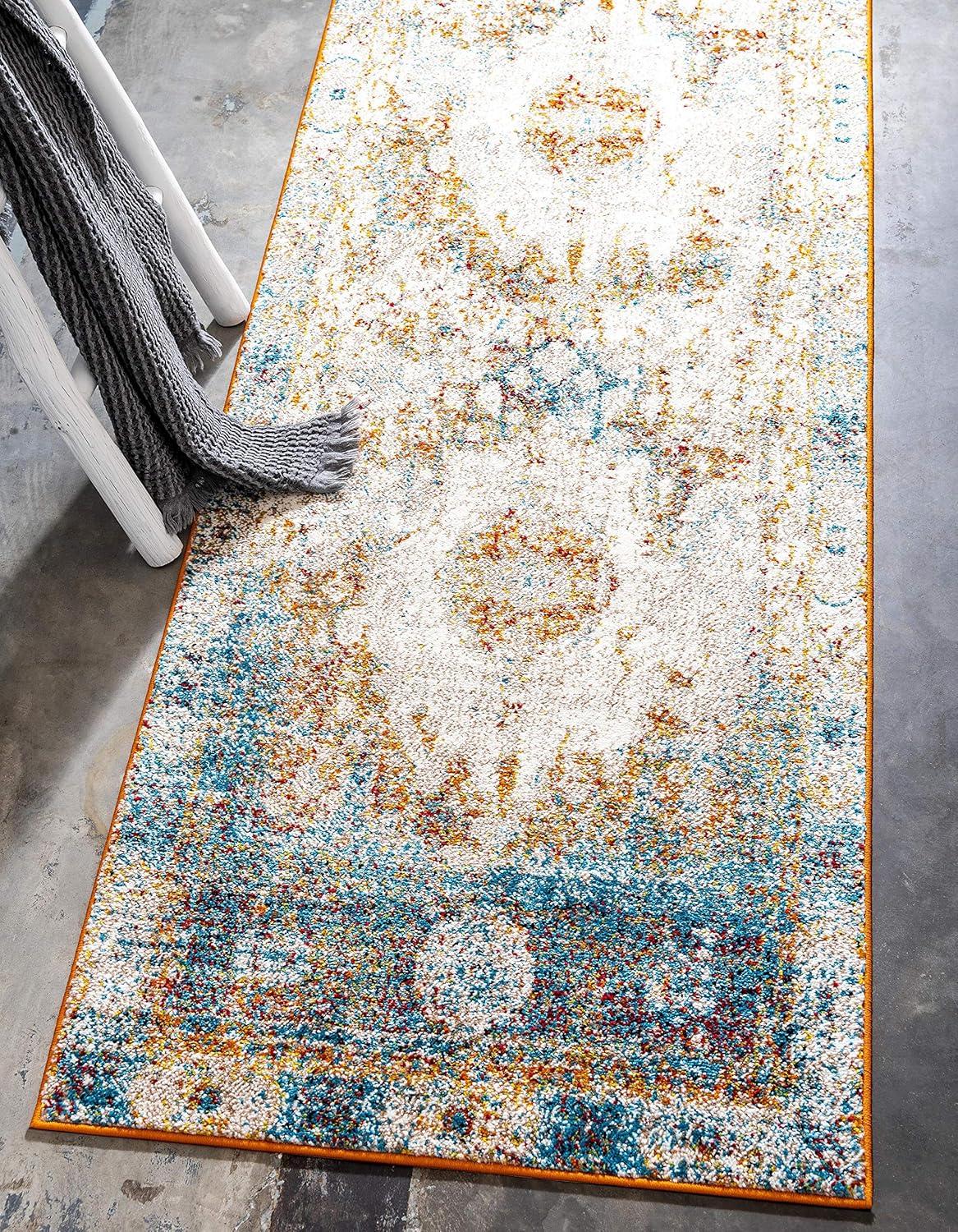 Unique Loom Rosso Collection Area Rug - Bellini (2' 7" x 10' Runner Beige/Blue)