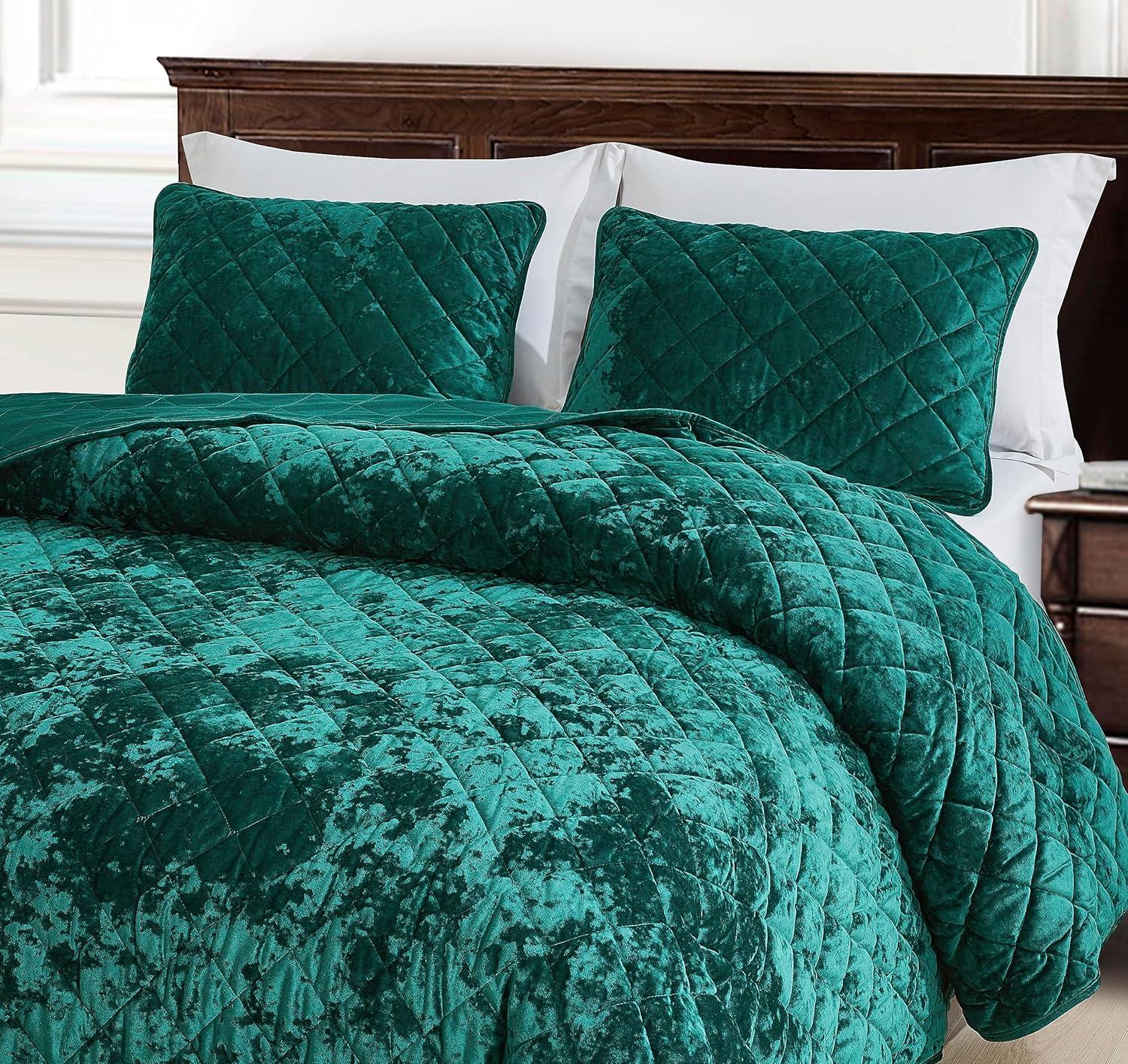 Chezmoi Collection Diamond Stitch Reversible Plush Distressed Velvet Quilt Set