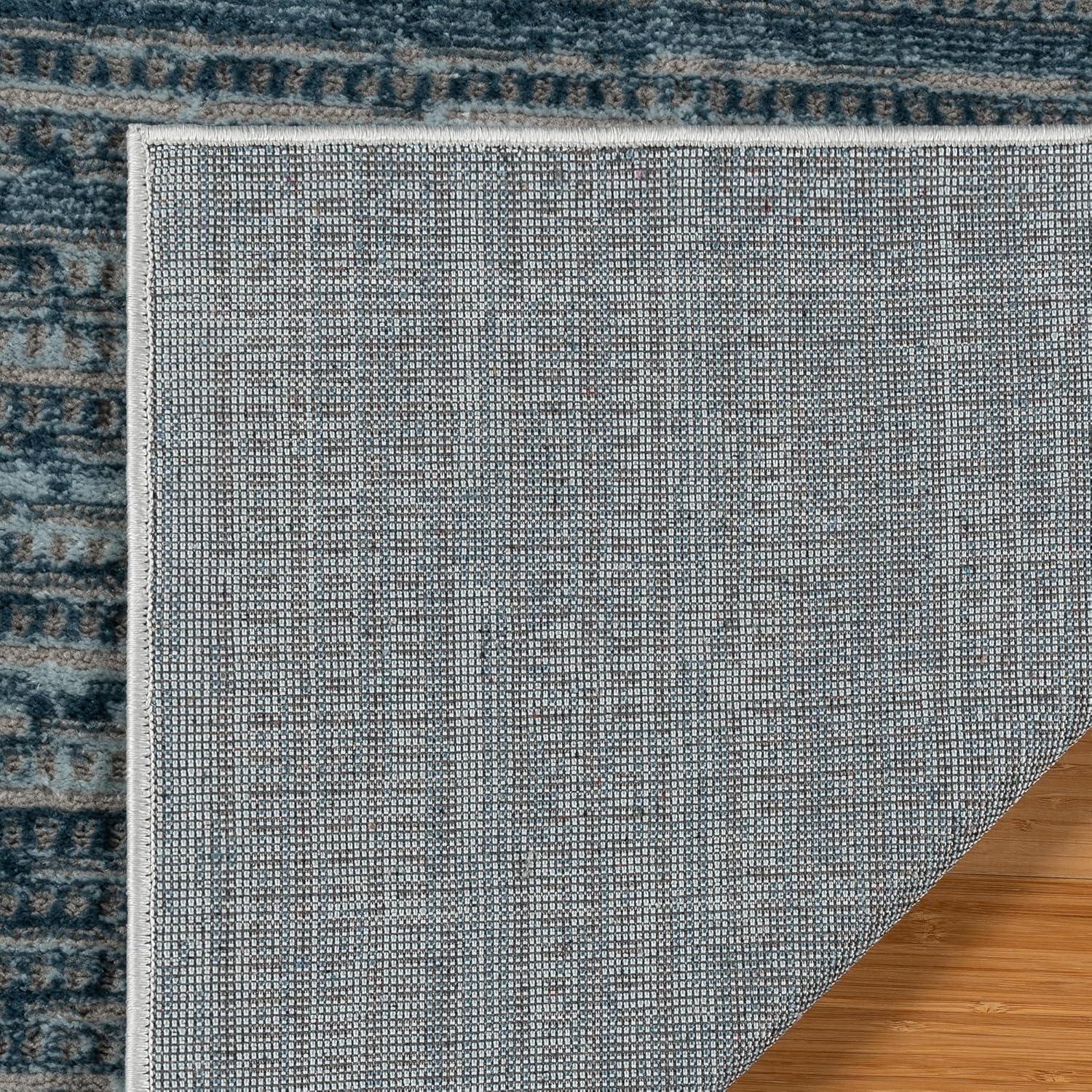 Missha Dario Modern Striped Blue Gray Polyester High-Low Indoor Area Rug