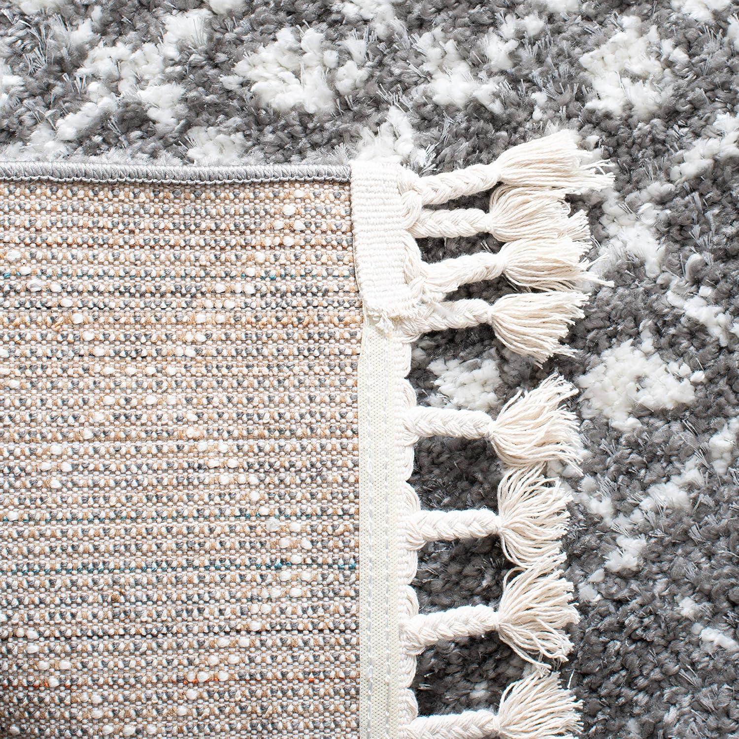 Gray Square Hand-Knotted Shag Area Rug with Fringe Detail