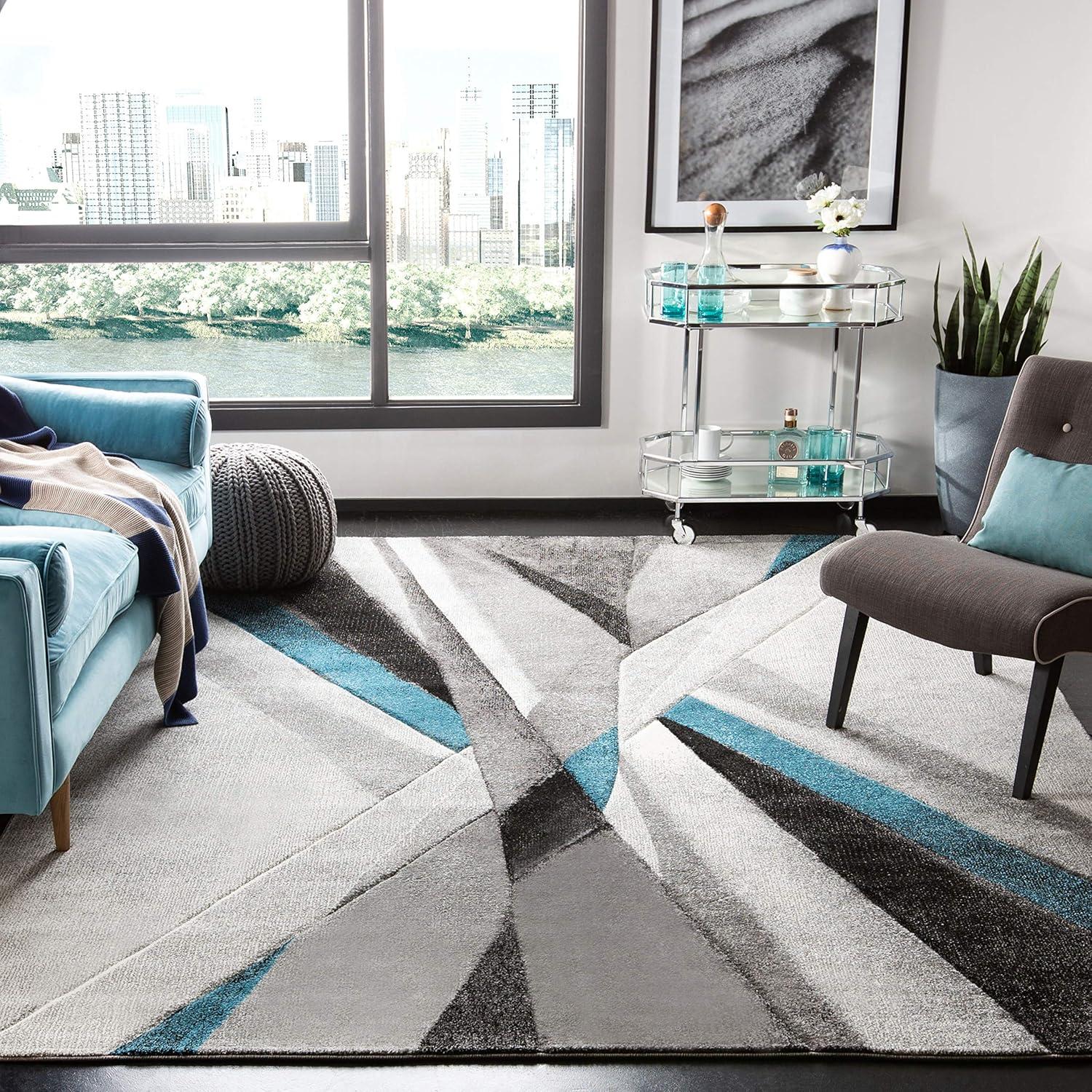 Hollywood HLW710 Machine Made Area Rug - 6'7"x6'7" - Grey/Teal - Safavieh