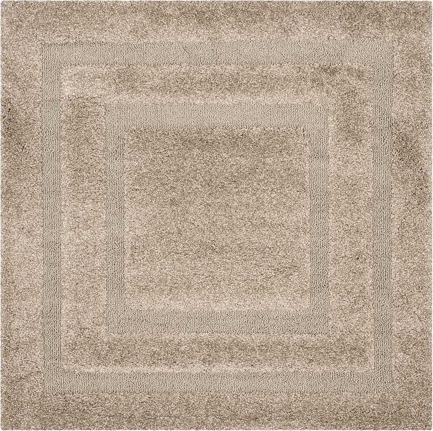 Plush Square Shadow Box Shag Rug in Neutral Brown, 47"