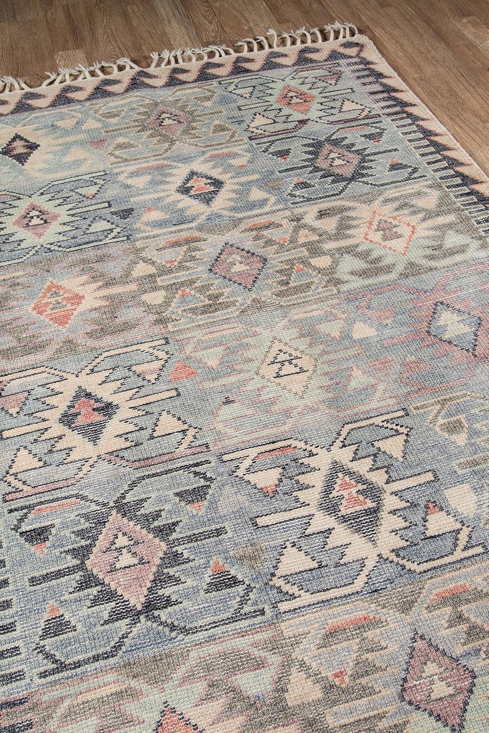 2'x3' Geometric Design Knotted Accent Rug Blue - Momeni: 24"x36" Wool, Hand Knotted, Low Pile, Traditional Style