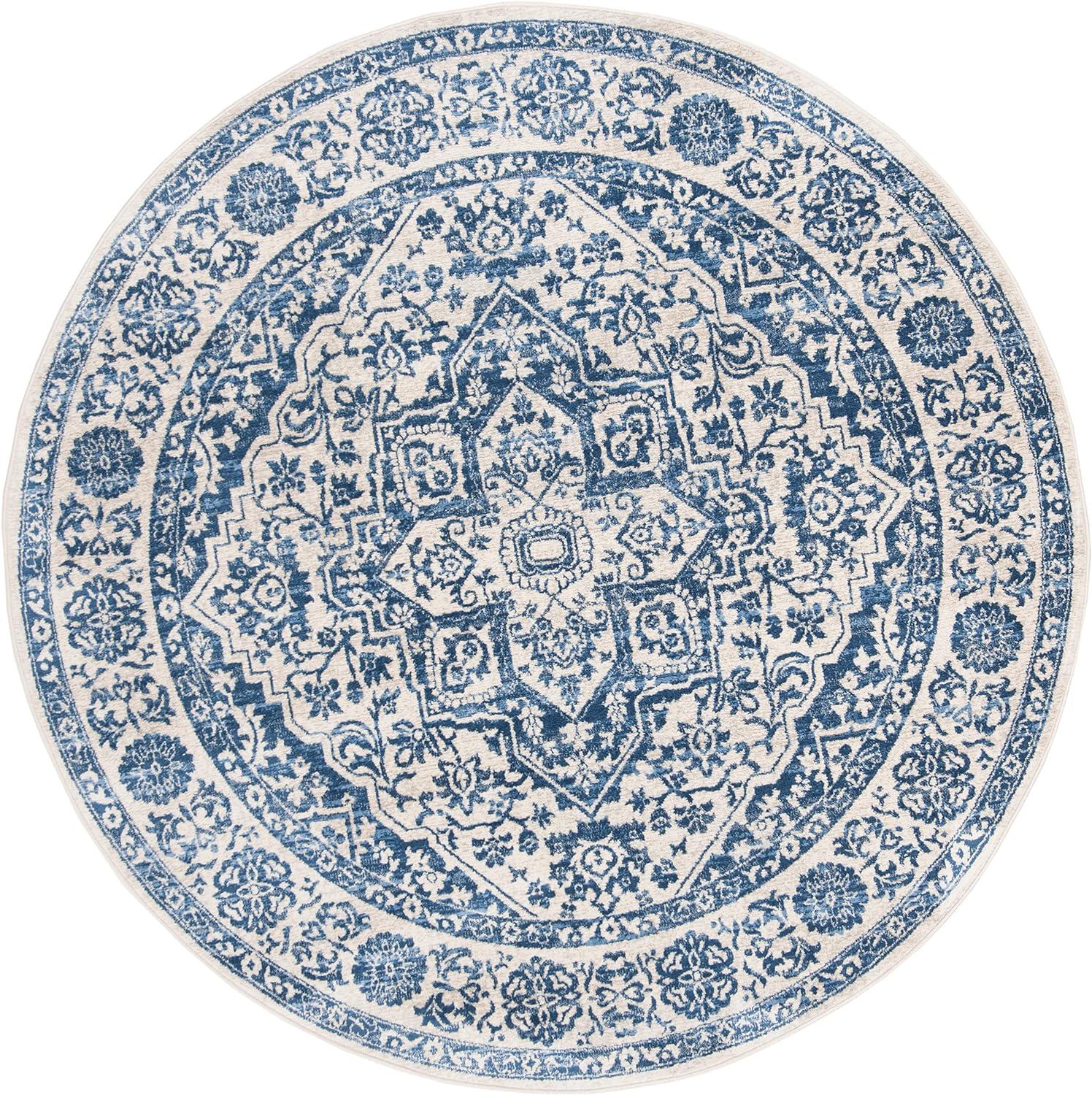 SAFAVIEH Brentwood Adams Oriental Area Rug, Navy/Light Grey, 5' x 5' Round