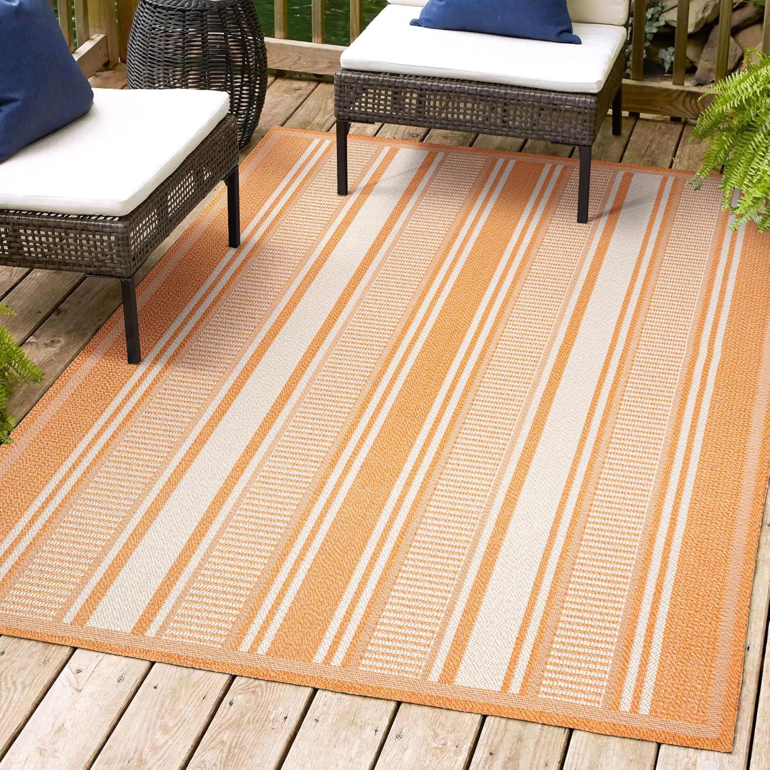 3' x 5' Haynes Modern Double Stripe Indoor/Outdoor Area Rug, Orange/Cream - JONATHAN Y