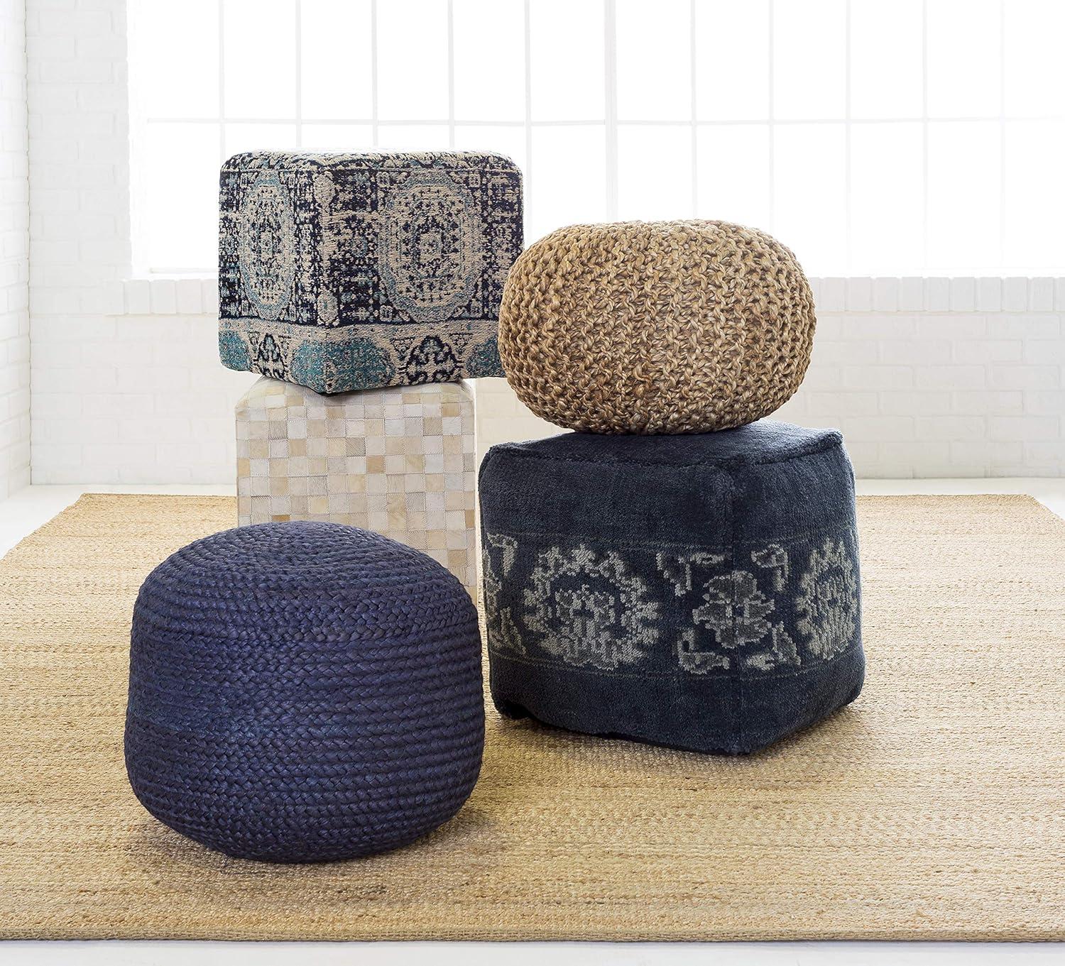Livabliss Ruiri Pouf, 16"H x 20"W x 20"D, Dark Blue