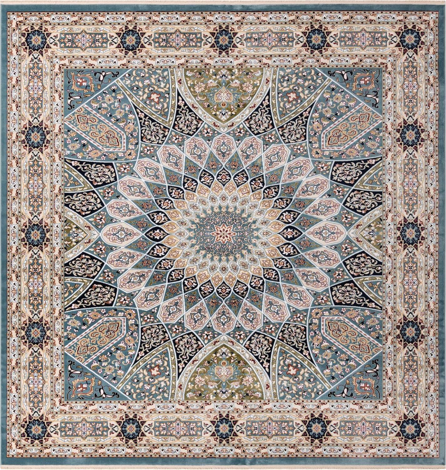 Narenj 10' Square Blue Geometric Stain-Resistant Area Rug