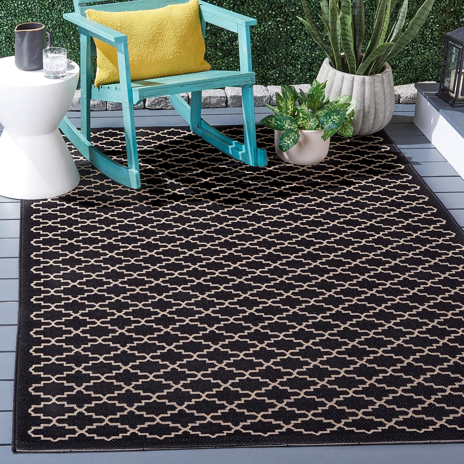 Courtyard CY6919 Power Loomed Indoor and Outdoor Area Rug - Black/Beige - 6'7"x6'7" - Safavieh