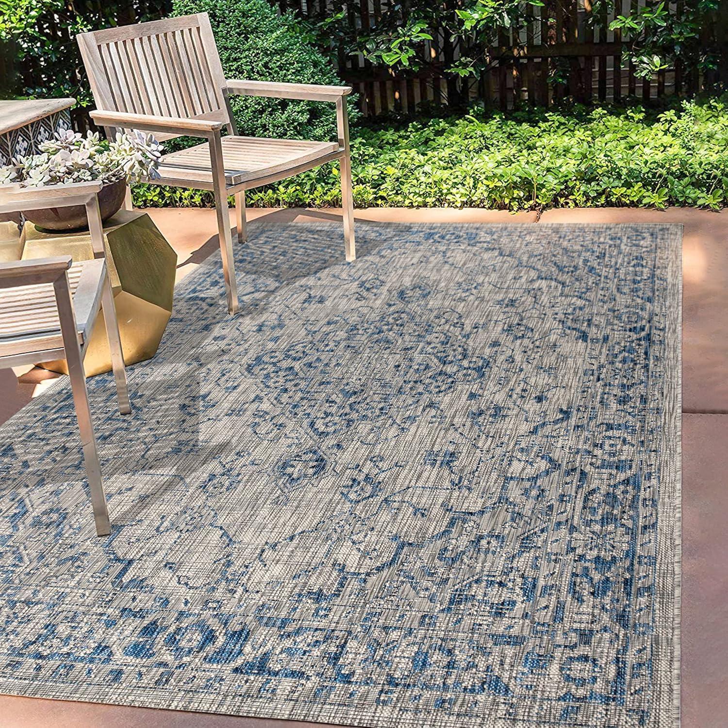 3'x5' Rozetta Boho Medallion Textured Weave Indoor/Outdoor Area Rug, Gray/Navy - JONATHAN Y