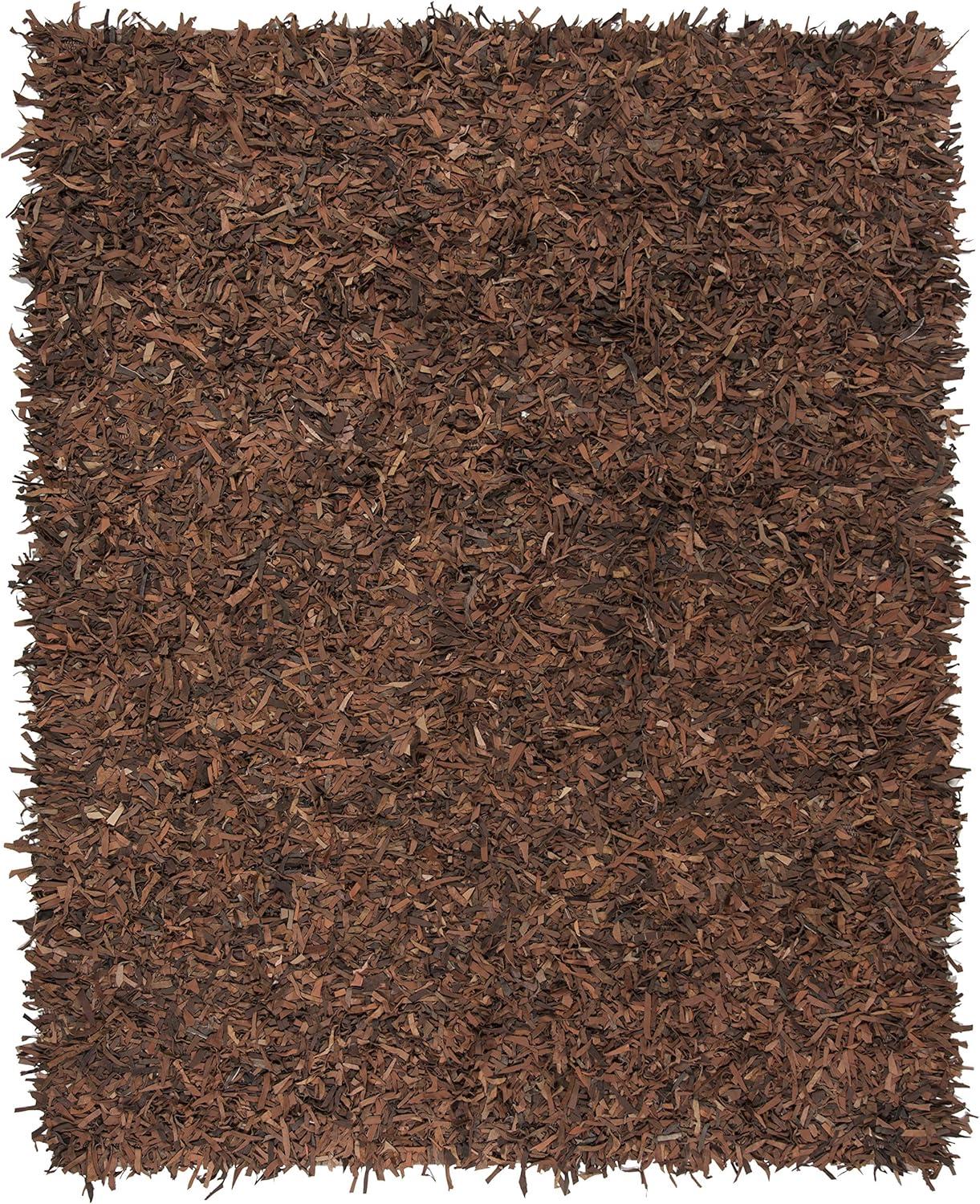 SAFAVIEH Leather Shag Dimitri Solid Area Rug, Saddle, 5' x 8'