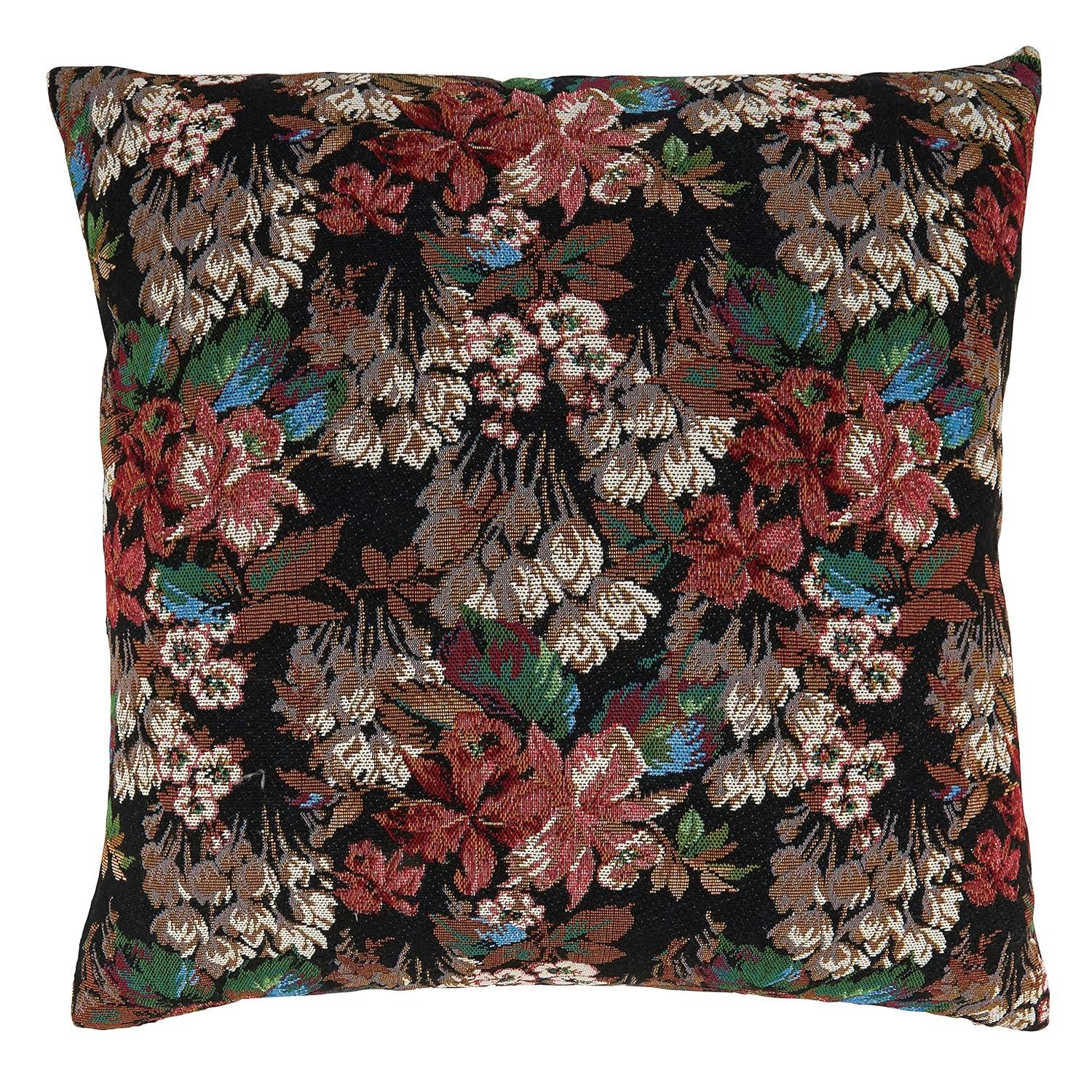 Saro Lifestyle Jacquard Flower  Decorative Pillow Cover, Black, 18" x 18"