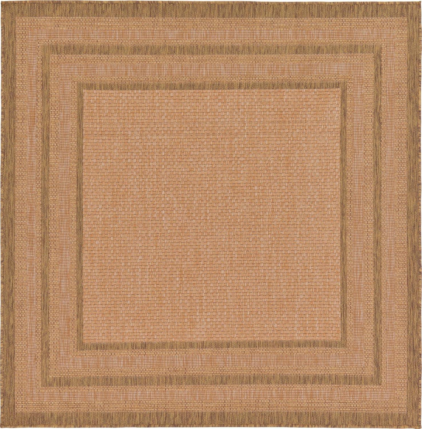 Multi Border Easy-Care Square Outdoor Rug 6' - Light Brown