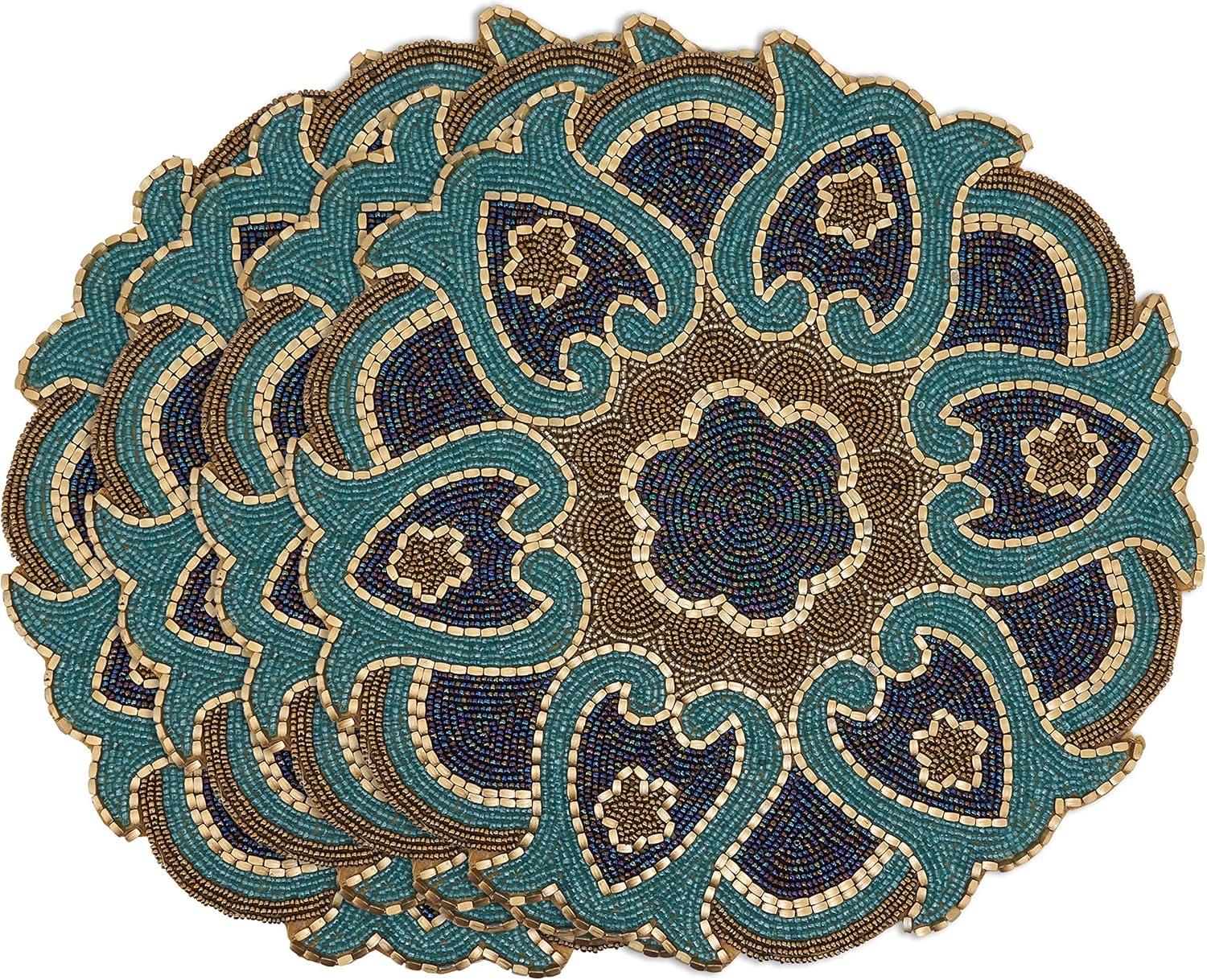 Saro Lifestyle Beaded Placemat, 14" Round, Multi (Set of 4)