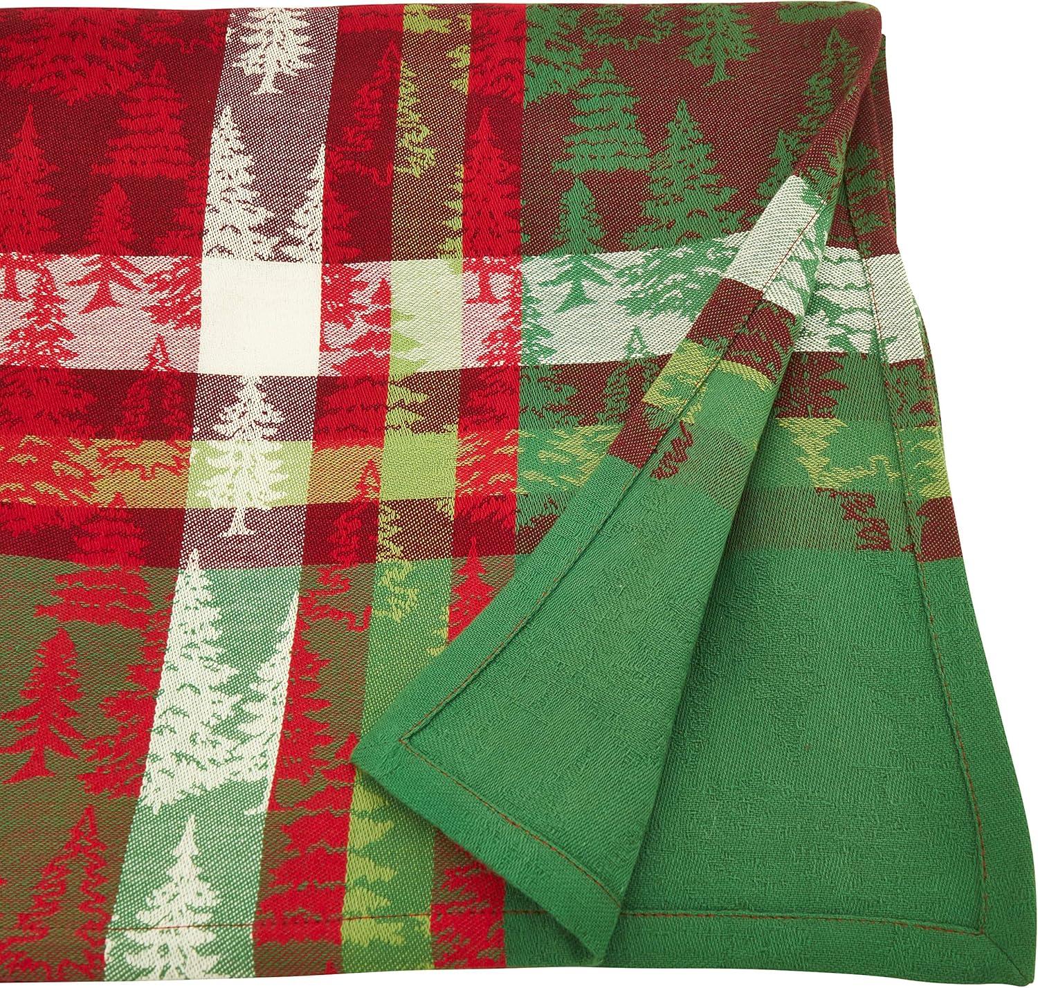 Saro Lifestyle Classic Plaid Christmas Tree Design Holiday Cotton Table Topper Tablecloth