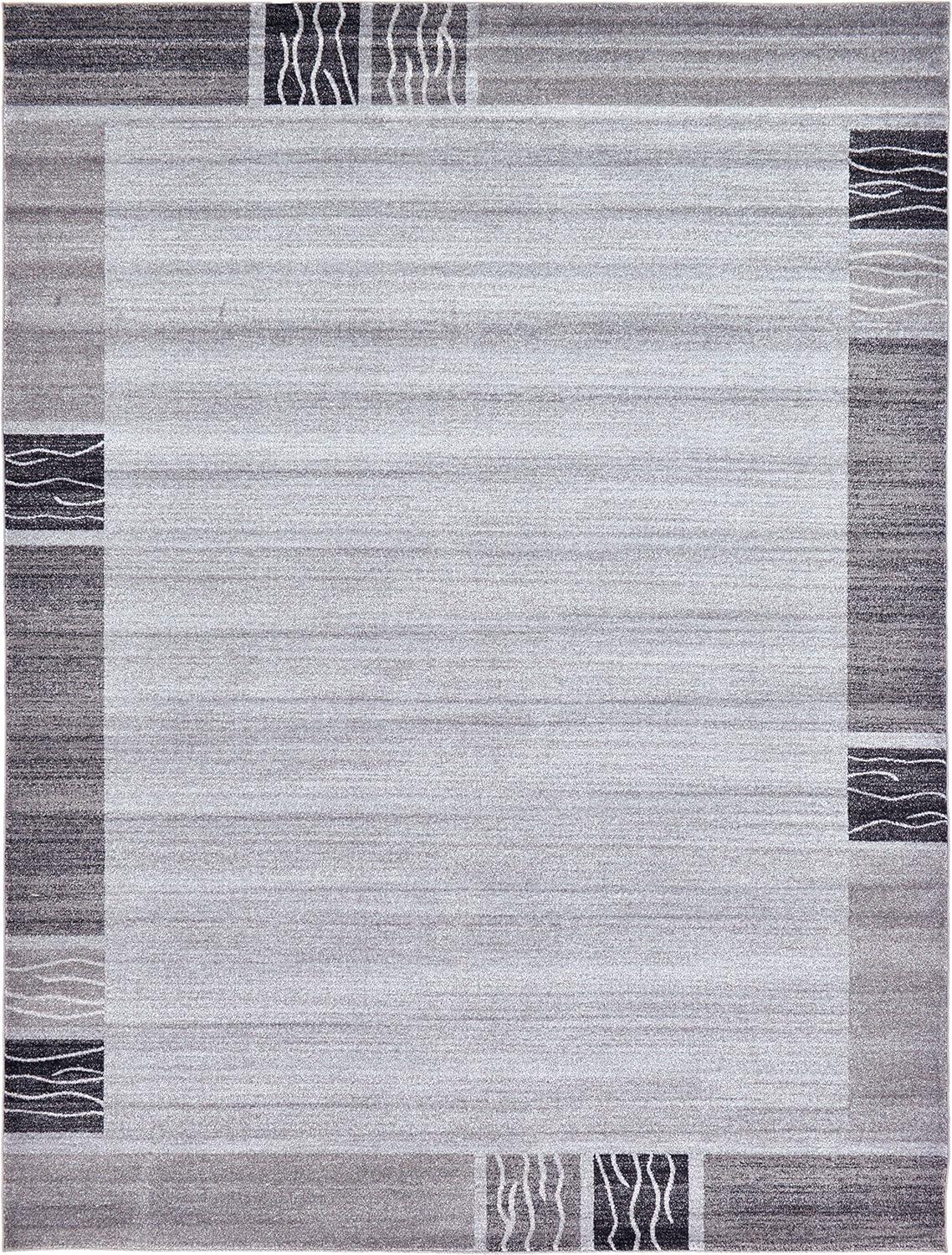 Unique Loom Indoor Rectangular Color Bordered Modern Area Rugs Gray/White, 9' 0 x 12' 0