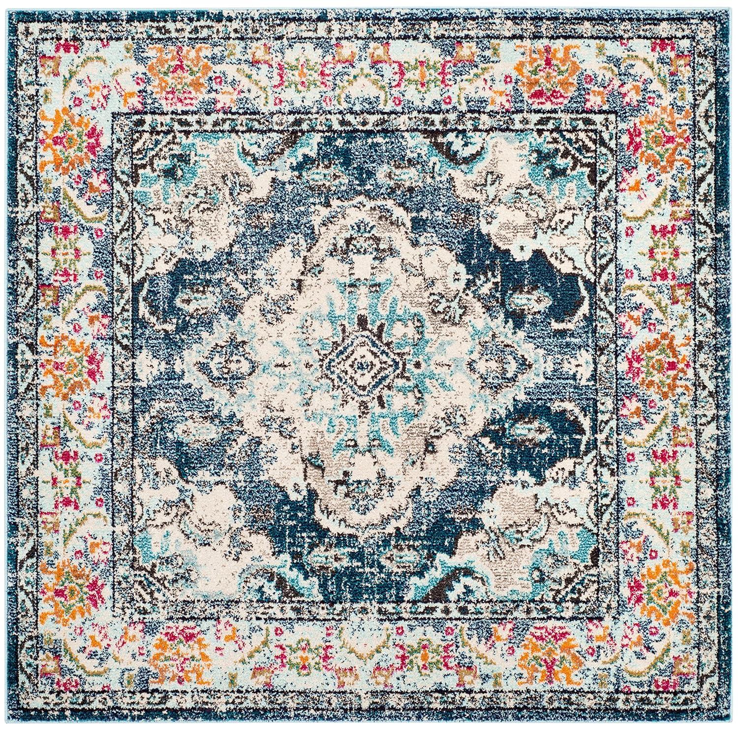 Monaco MNC243 Power Loomed Indoor Accent Rug - Navy/Light Blue - 3'x3' - Safavieh