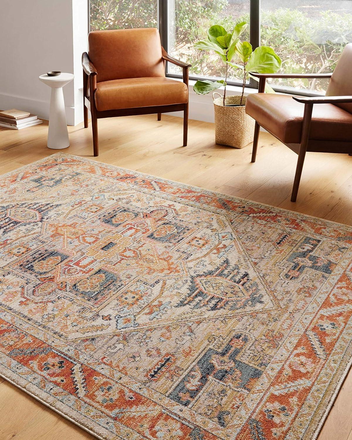 Multicolor Antique-Inspired 4' x 6' Synthetic Area Rug