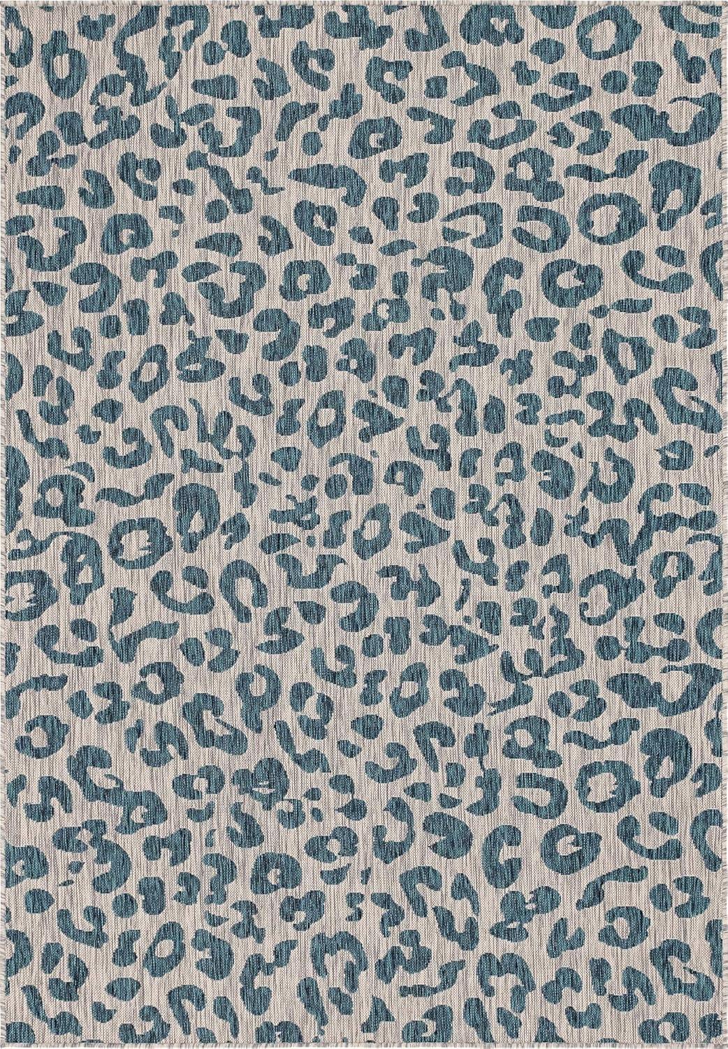 Vibrant Teal & Gray Outdoor Safari 6' x 9' Synthetic Area Rug