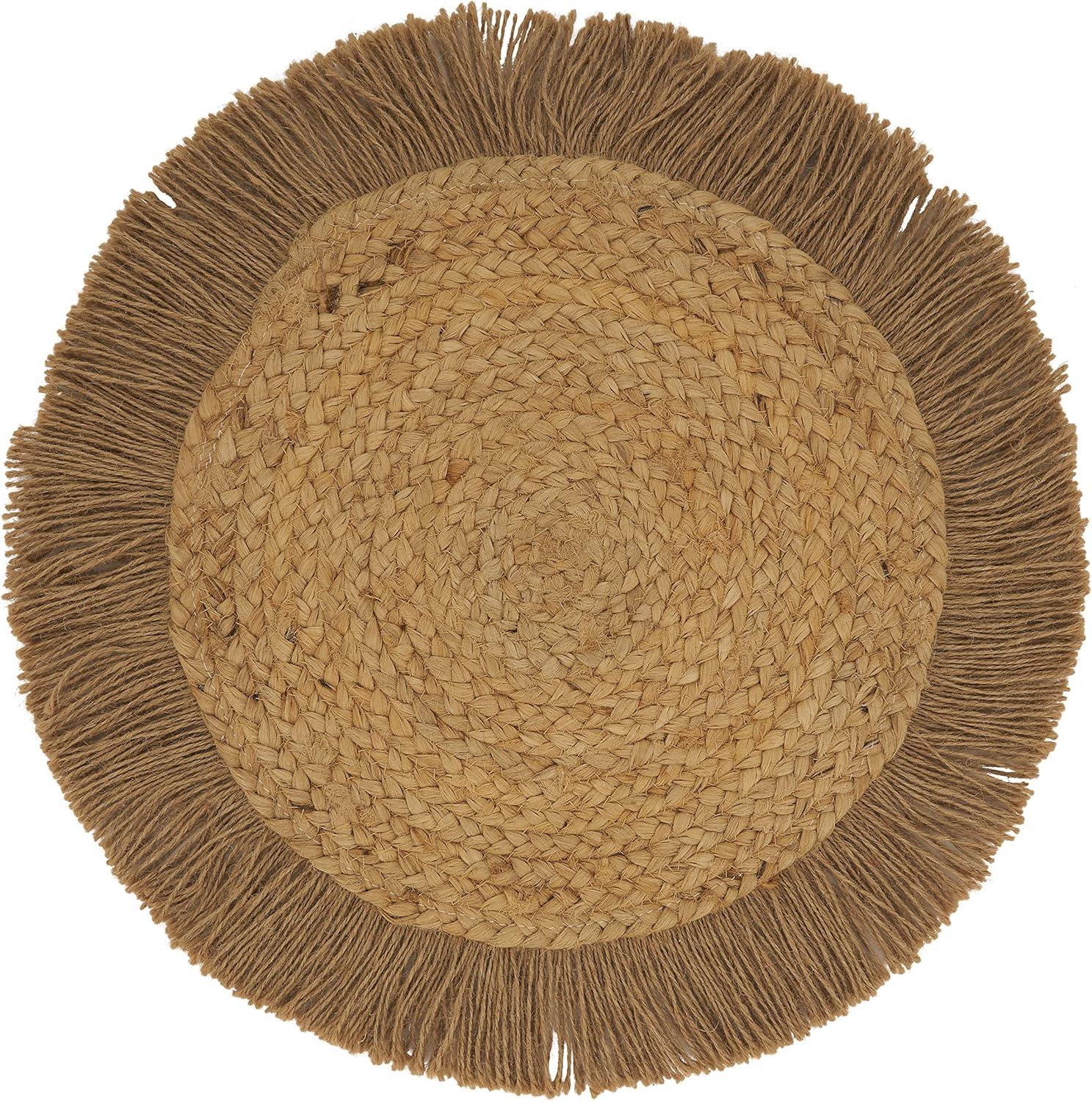 Set of 4 Rectangular Jute Fringe Placemats, 13" x 13", Natural