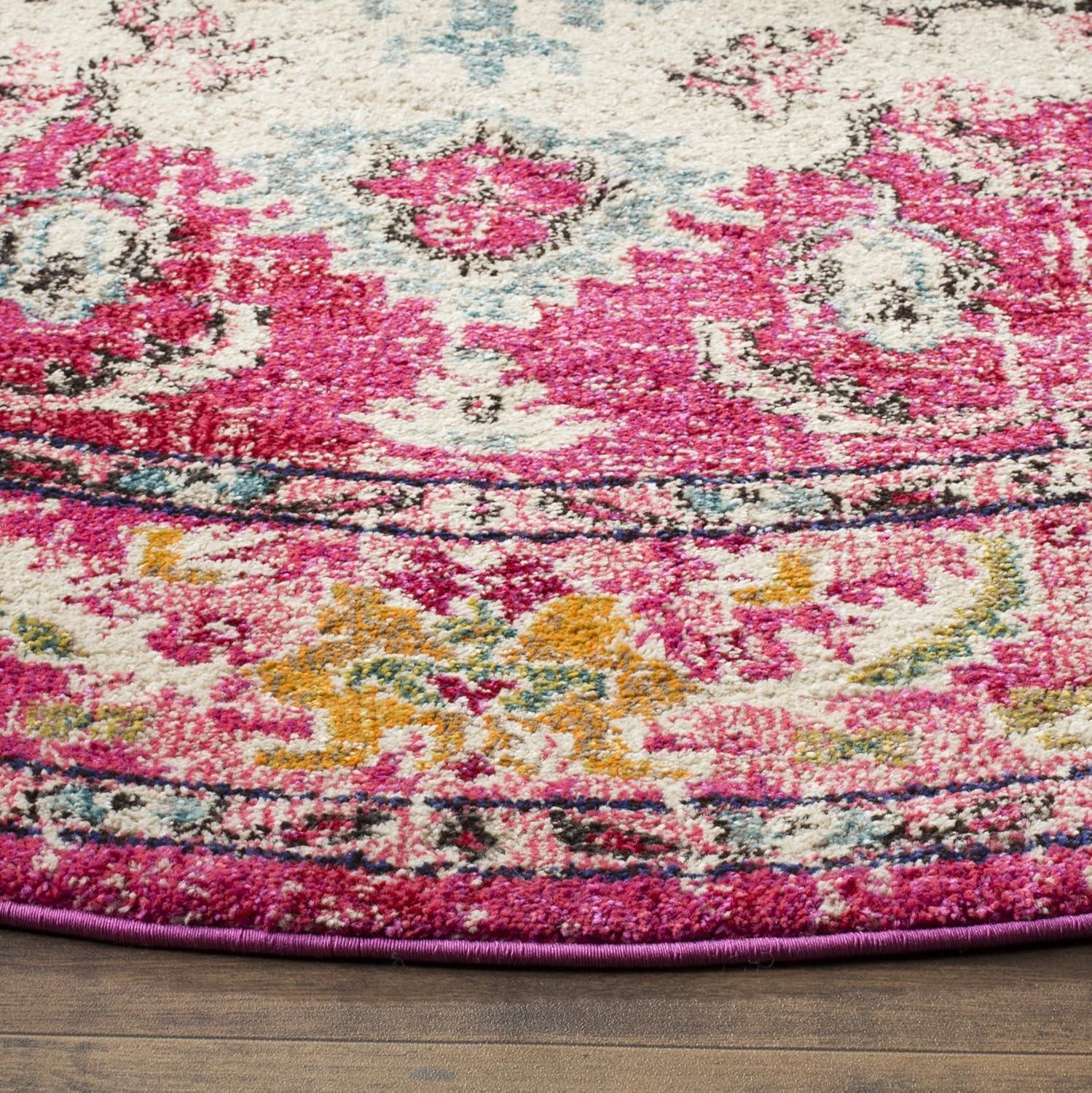 Monaco MNC243 Power Loomed Indoor Area Rug - Pink/Multi - 5' Round - Safavieh