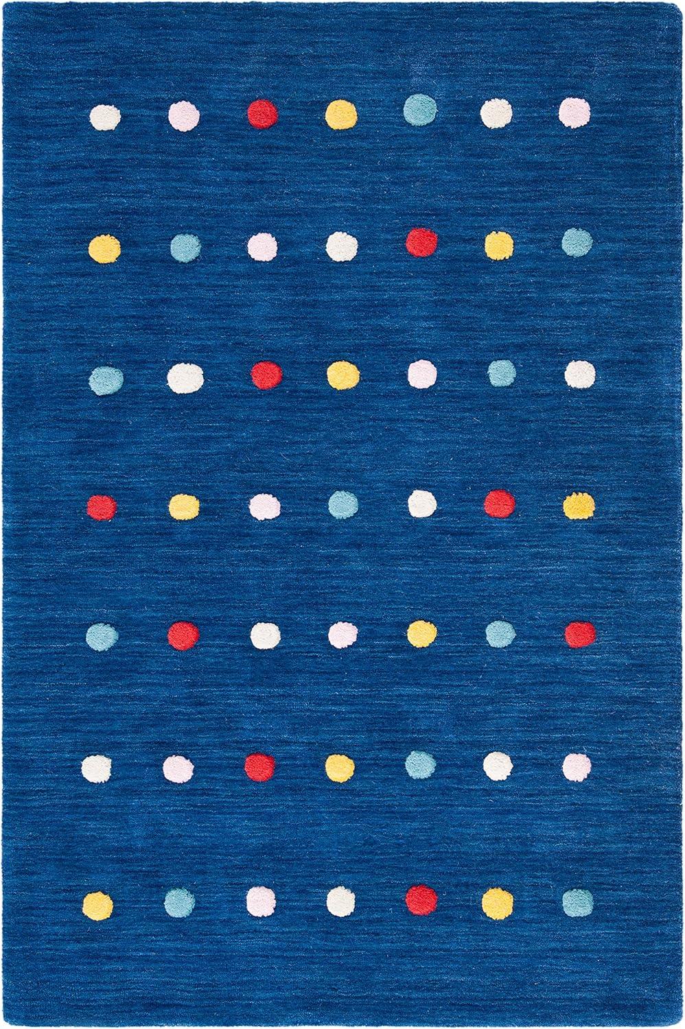 Safavieh  Kids Ayleen Polka Dot Wool Rug Navy 3'x3'Square 4' Square Indoor Square