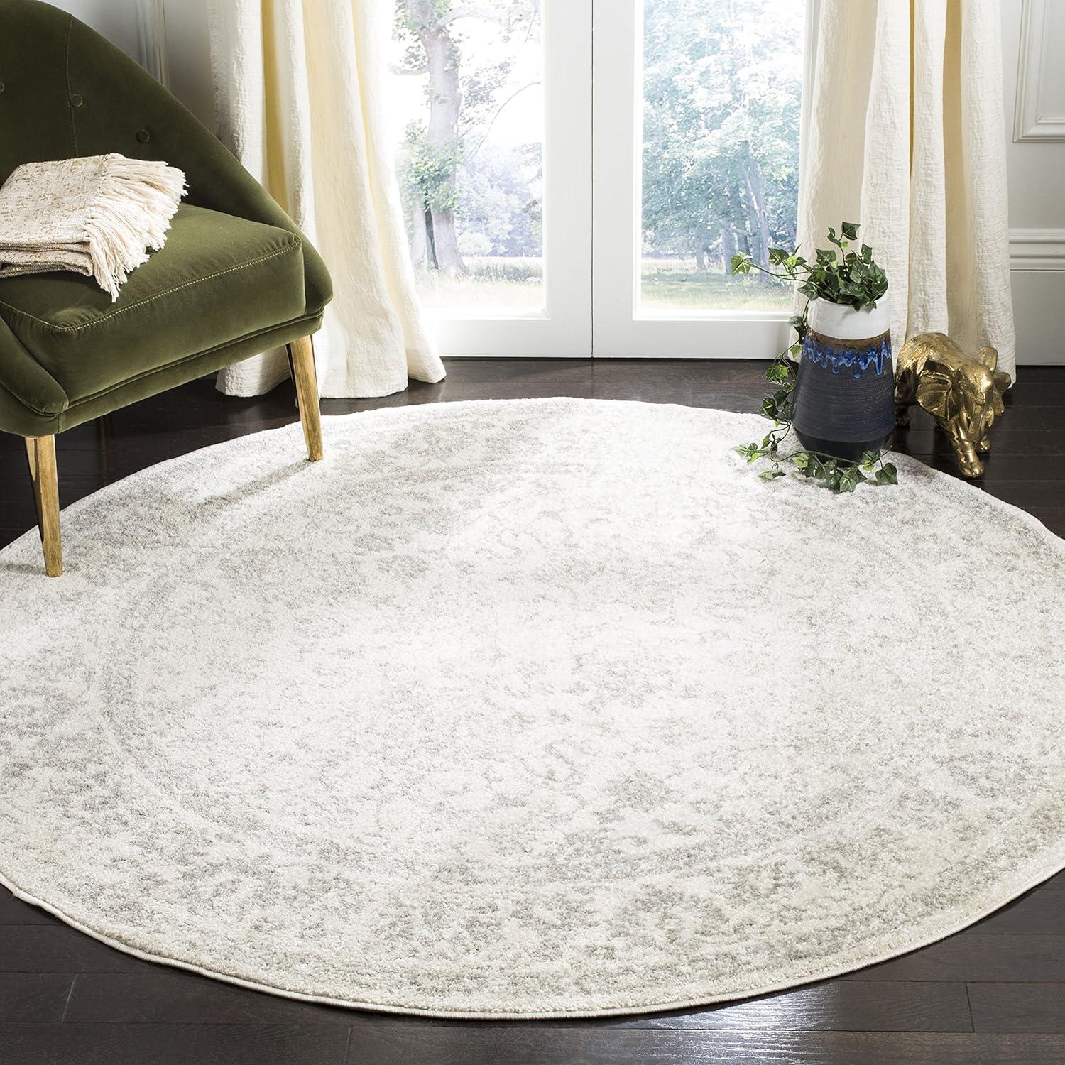 Adirondack ADR109 Machine Made Indoor Area Rug - Ivory/Silver - 4' Round - Safavieh