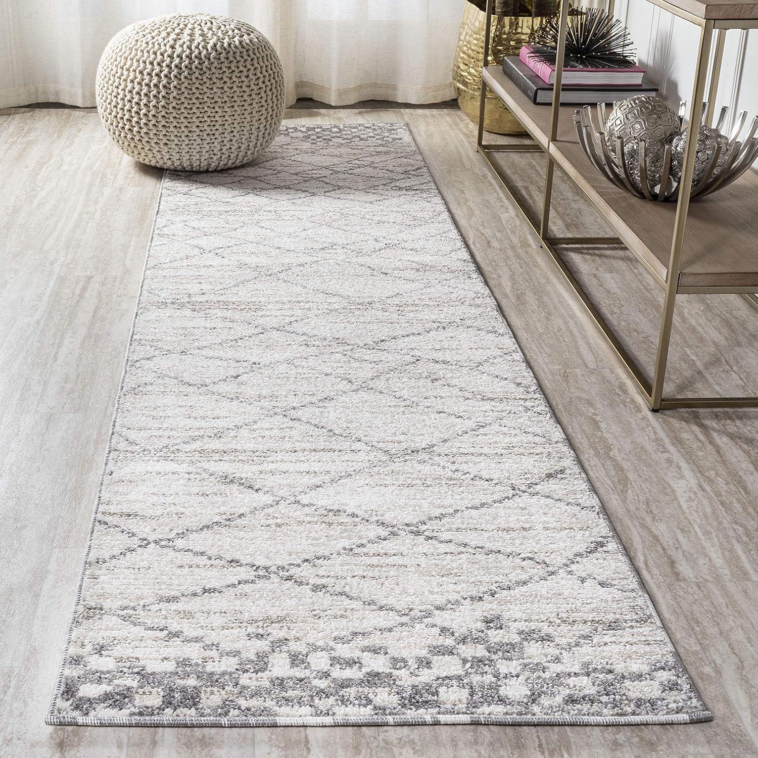 2'x8' Asilah Moroccan Modern Diamond Runner Rug, Light Gray - JONATHAN Y