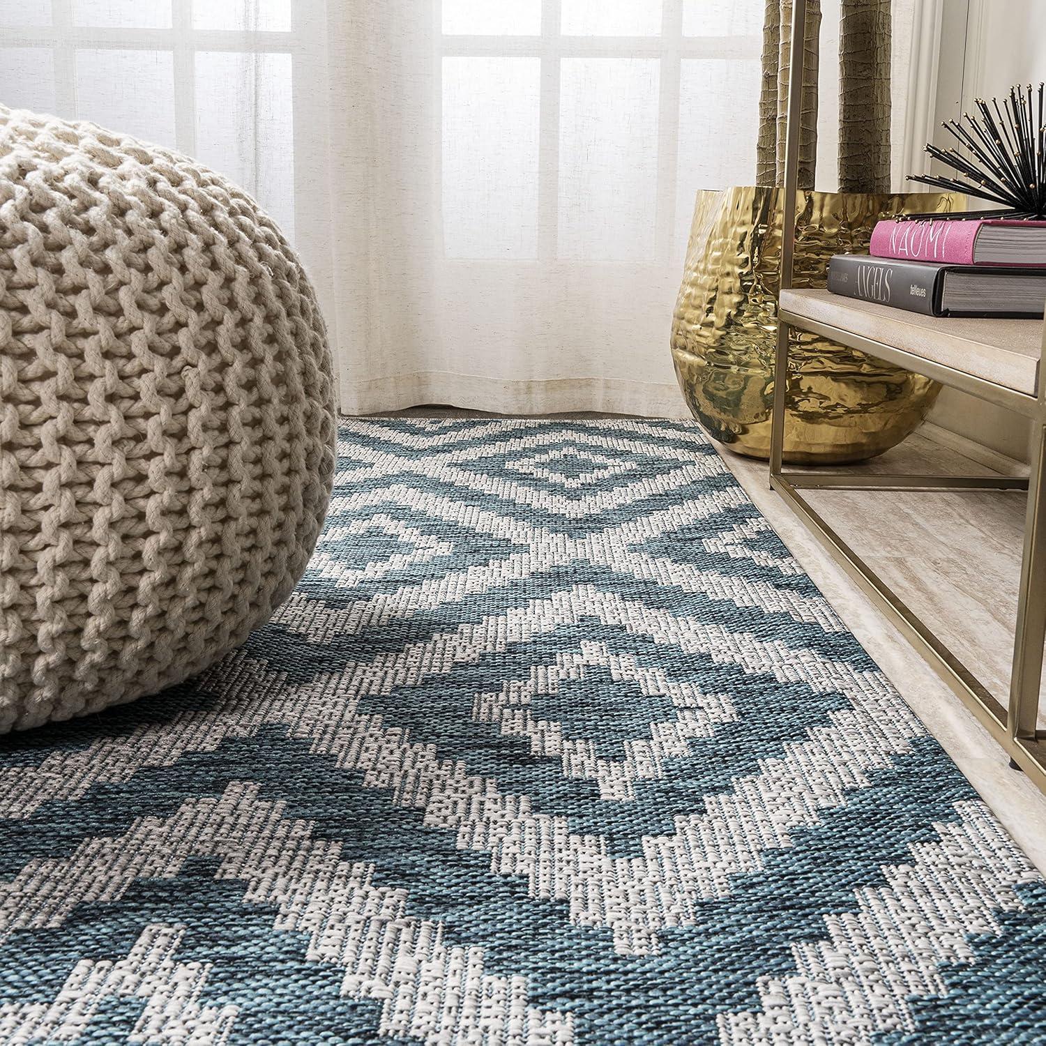 Reversible Sintra Diamond Blue/Gray Geometric Indoor/Outdoor Rug