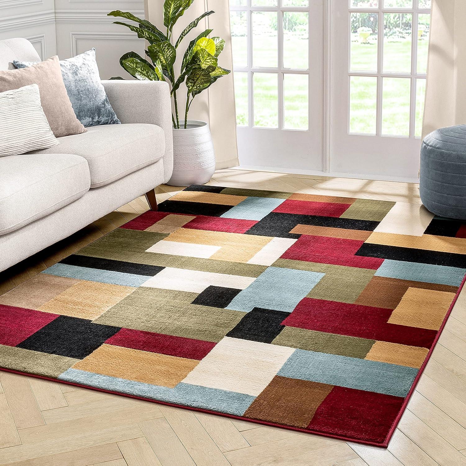 Imperial Mosaic Geometric Modern Casual Abstract Contemporary Block Boxes Soft Red Area Rug