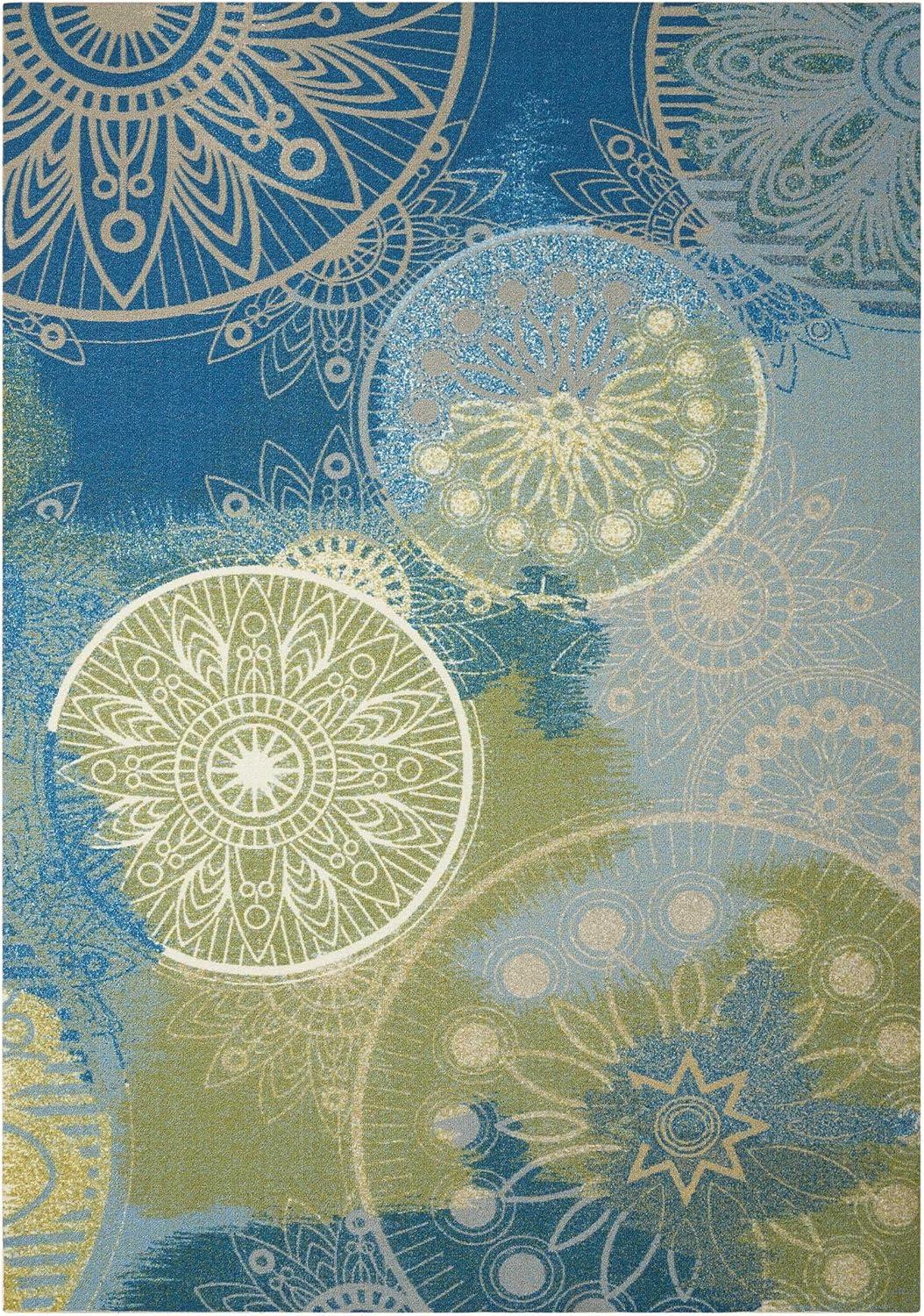 Blue Floral Synthetic Easy Care Indoor/Outdoor Area Rug