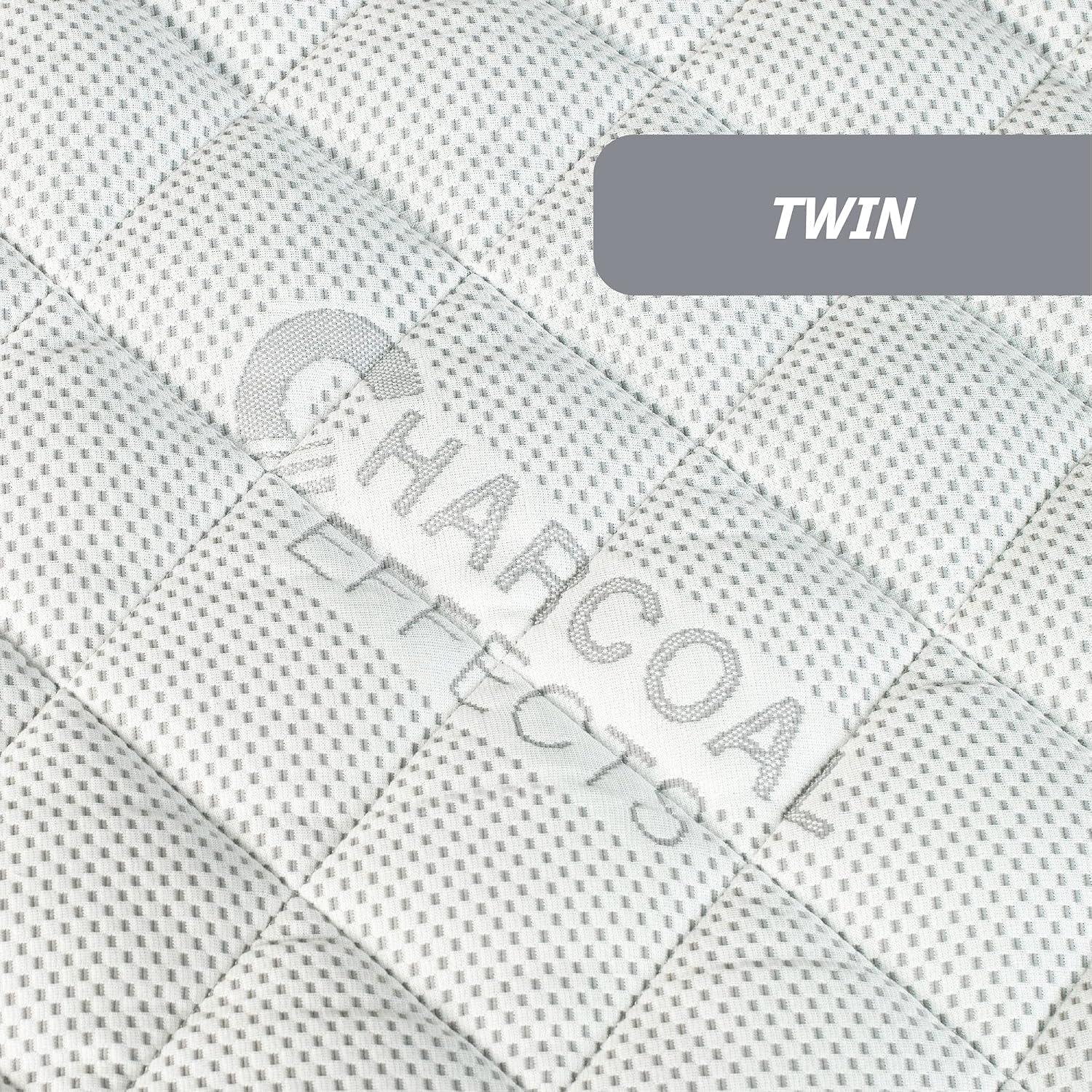 Twin White Charcoal Cooling Water-Resistant Mattress Pad