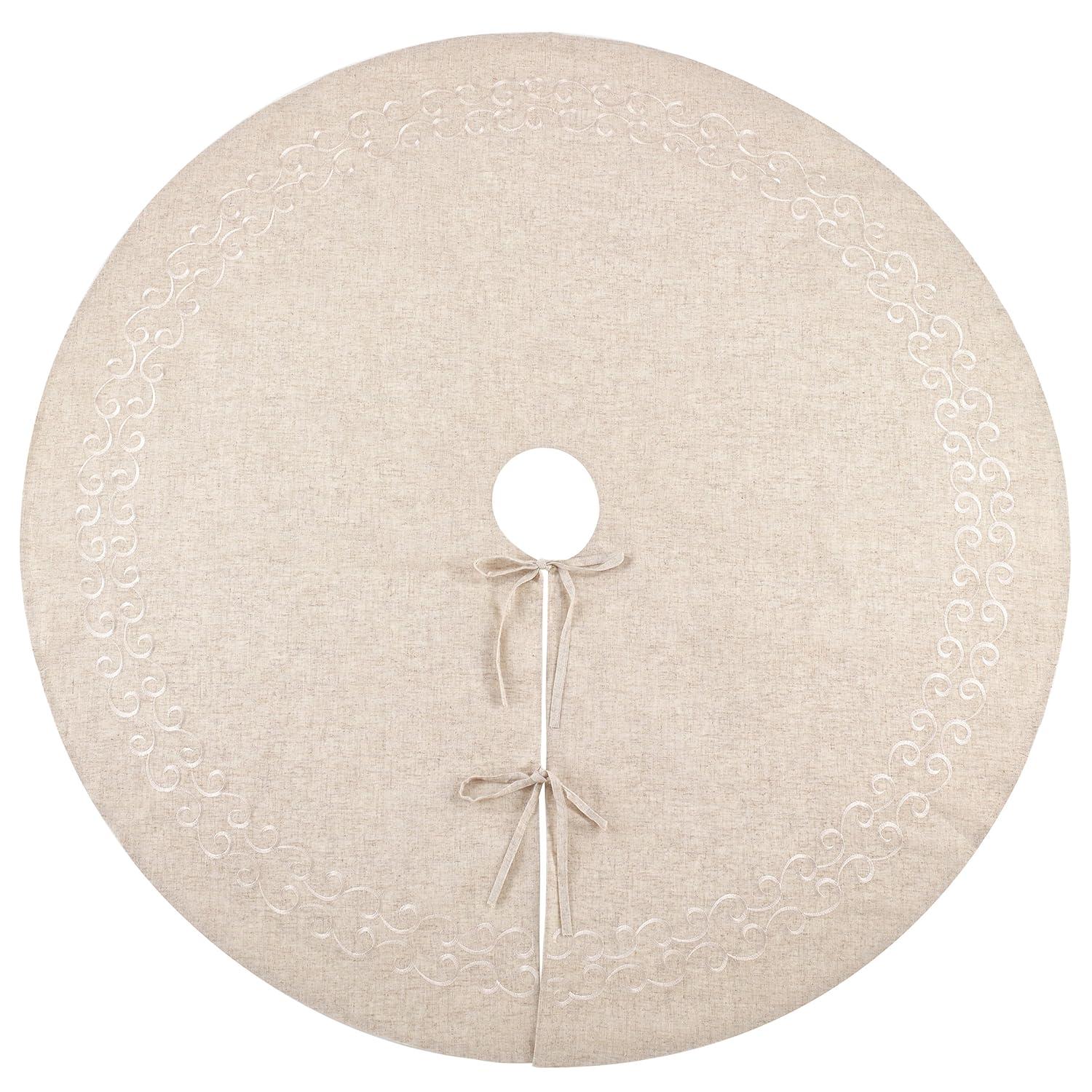 Saro Lifestyle Saro Lifestyle Embroidered Christmas Tree Skirt, Natural, 56"