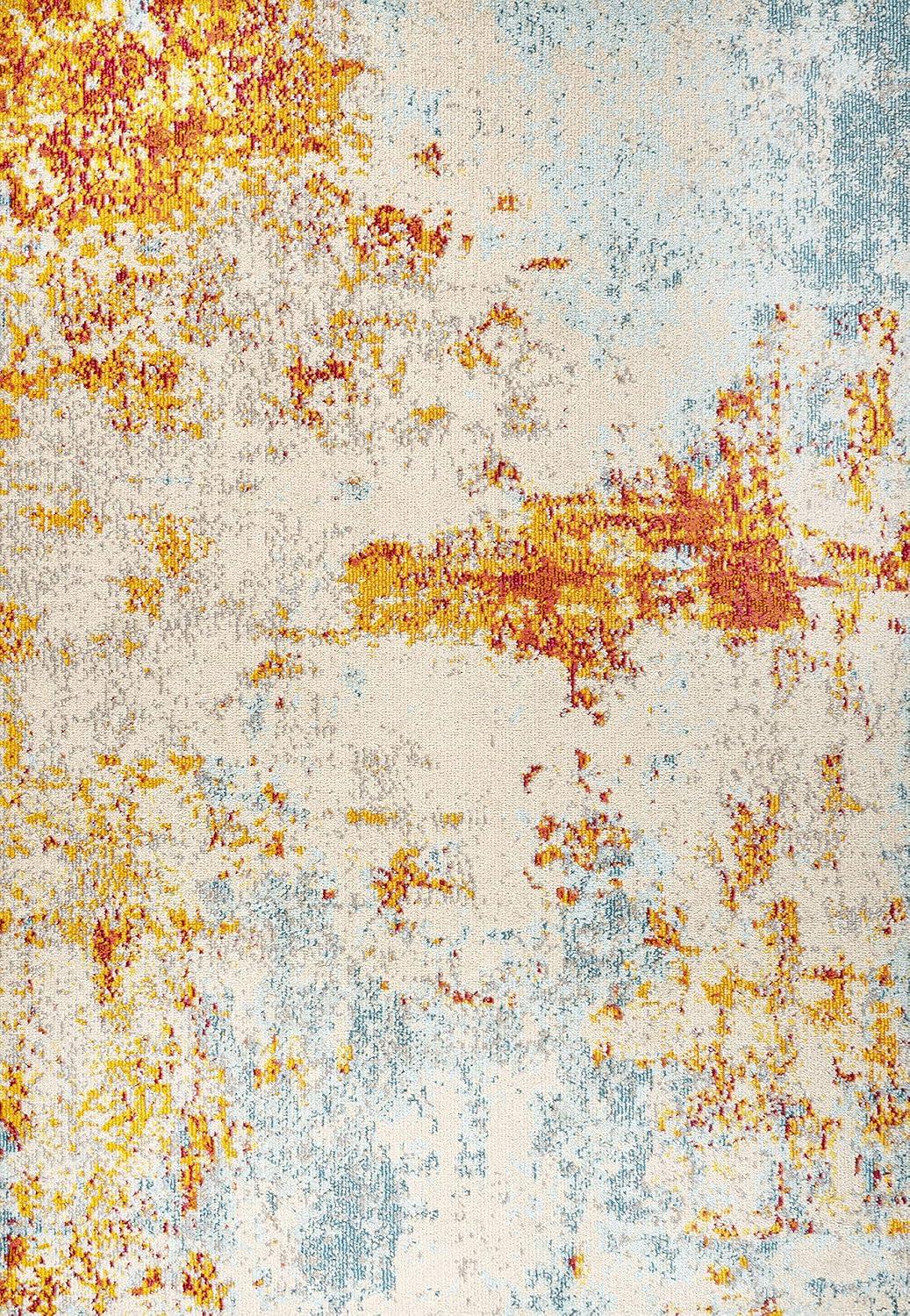 Abstract Orange/Blue/Cream Area Rug