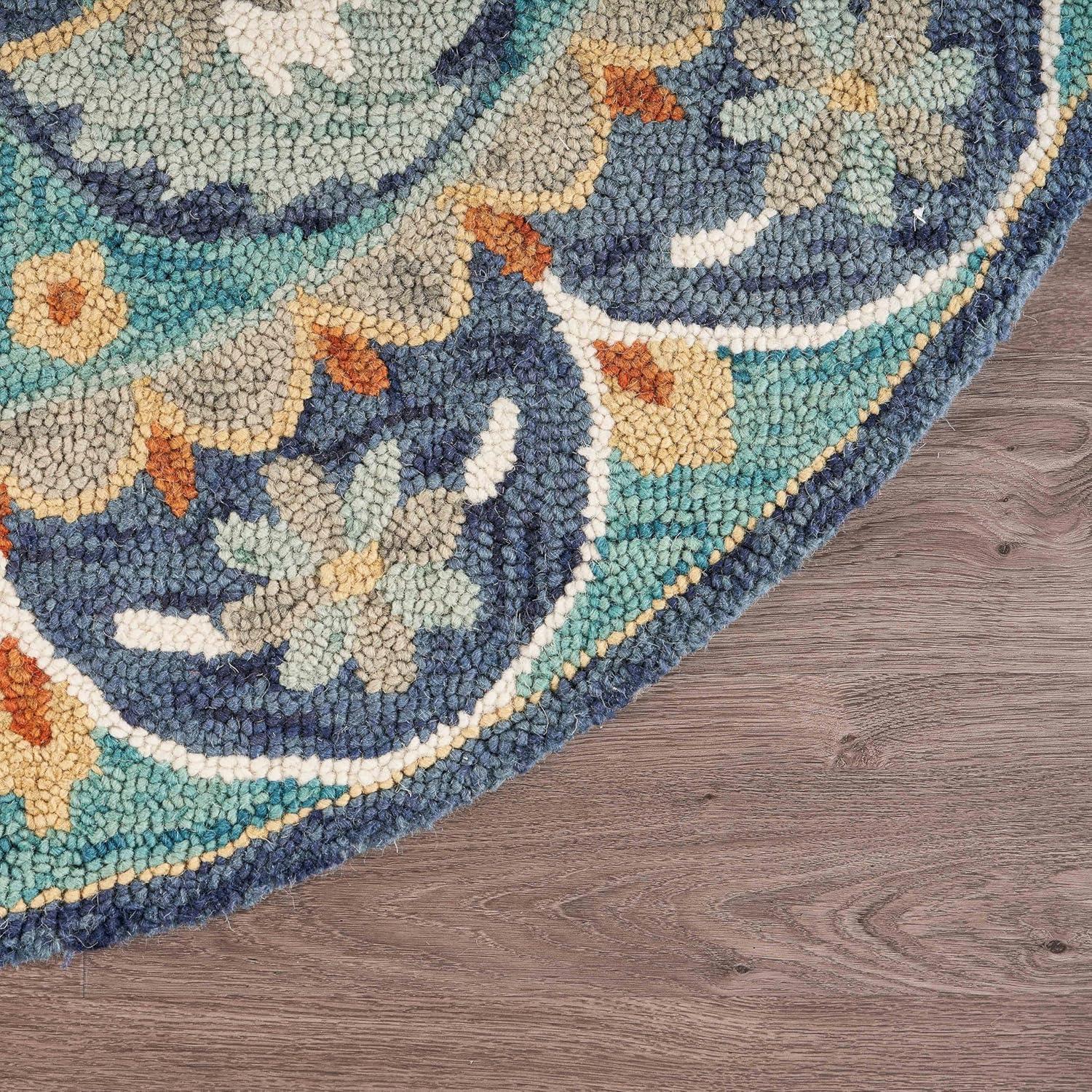 Ox Bay Elle 4' Round Teal/Blue Floral Medallion Indoor Area Rug