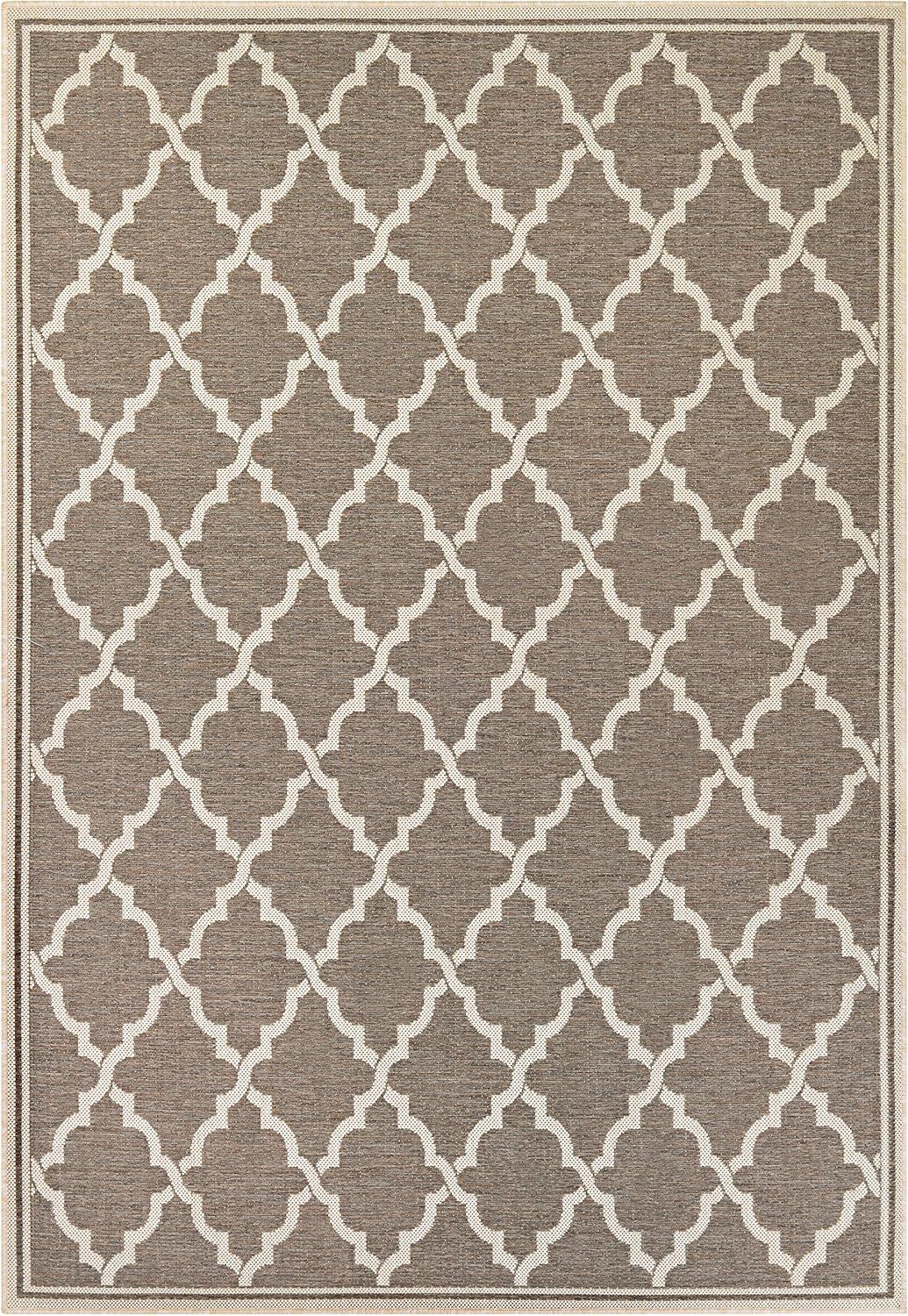 Transitional Taupe/Sand Trellis Synthetic Area Rug, 8'6" x 13'