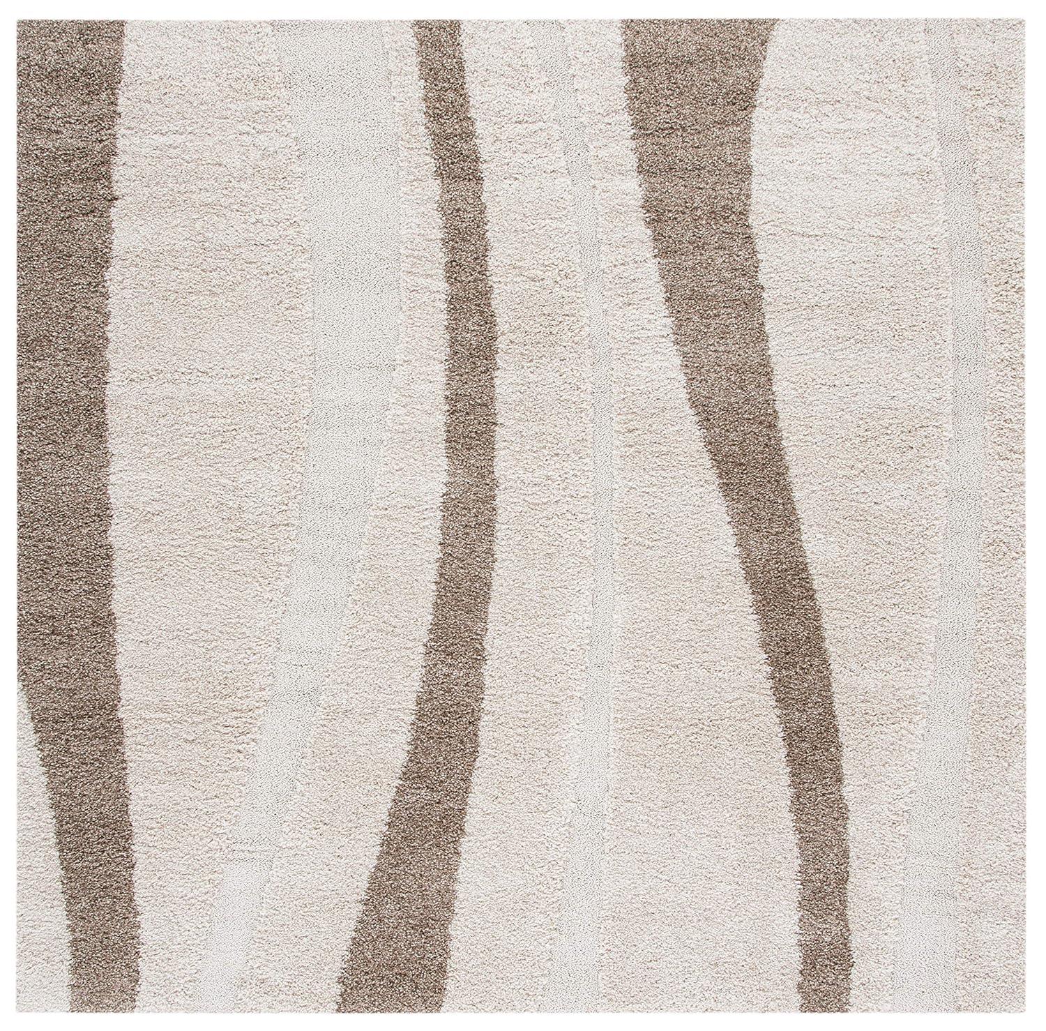 Florida Shag SG451 Power Loomed Indoor Area Rug - Cream/Dark Brown - 6'7"x6'7" - Safavieh