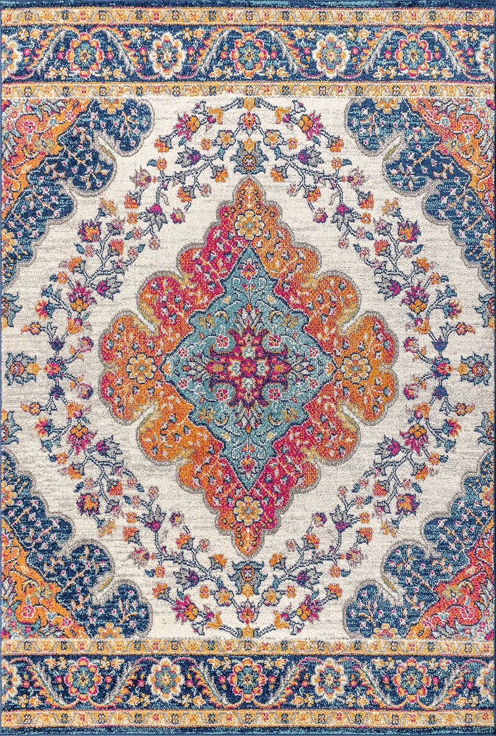 JONATHAN Y Bohemian FLAIR Boho Vintage Medallion Blue/Multi 5 ft. x 8 ft. Area Rug