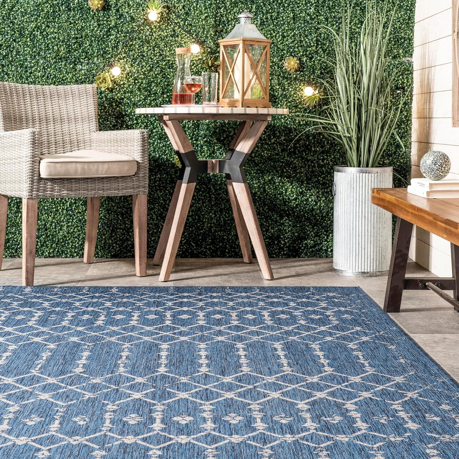 Nuloom Grayson Trellis 5x8 Indoor/Outdoor Area Rug for Living Room Patio Deck Front Porch Kitchen, Blue/Ivory