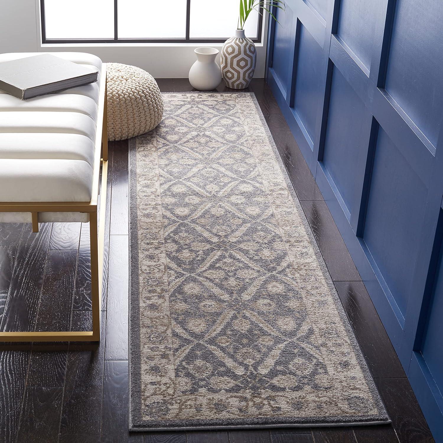 Sofia SOF378 Power Loomed Runner Rug - Dark Grey/Beige - 2'2"x8' - Safavieh.