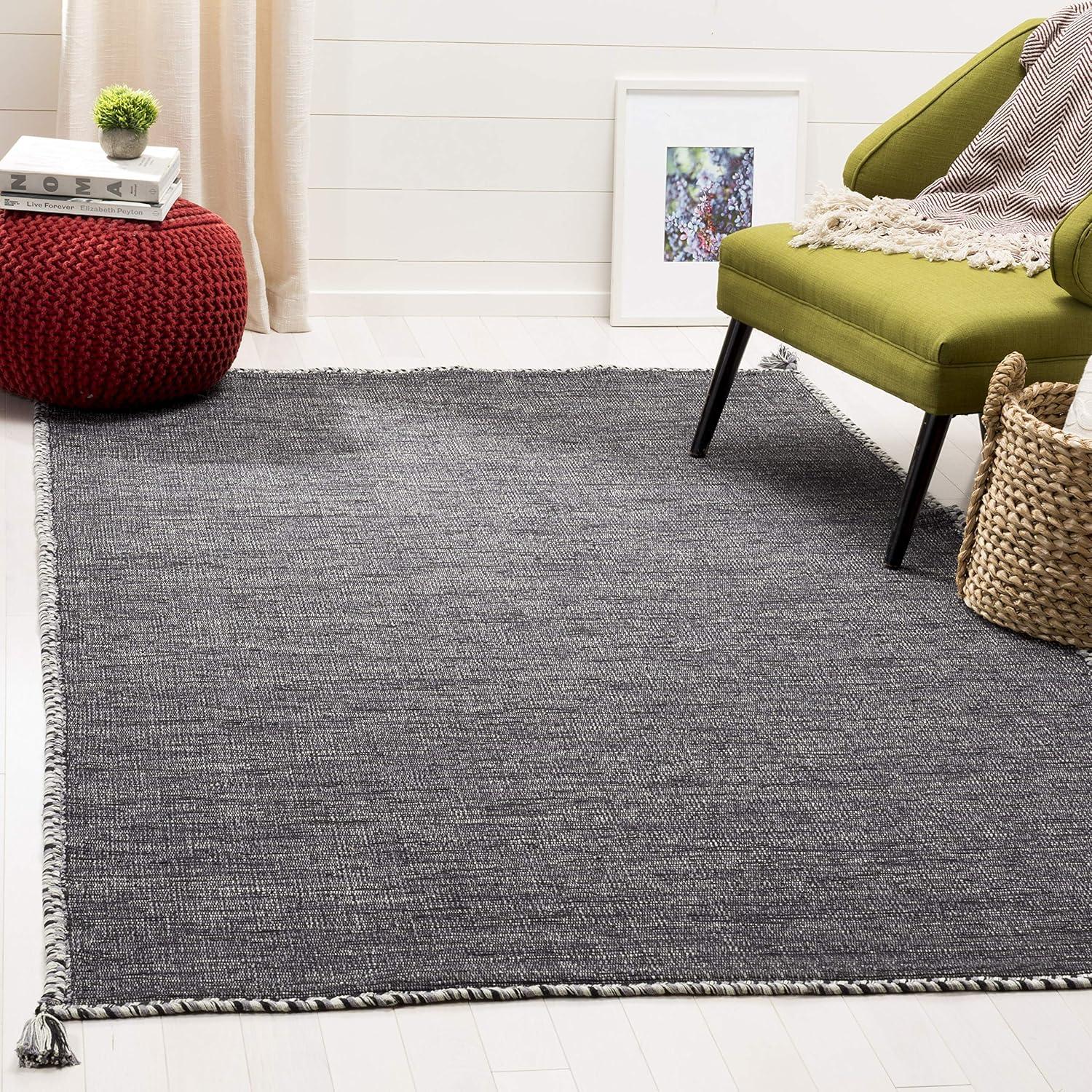 Montauk Grey and Black Handmade Cotton 9' x 12' Area Rug