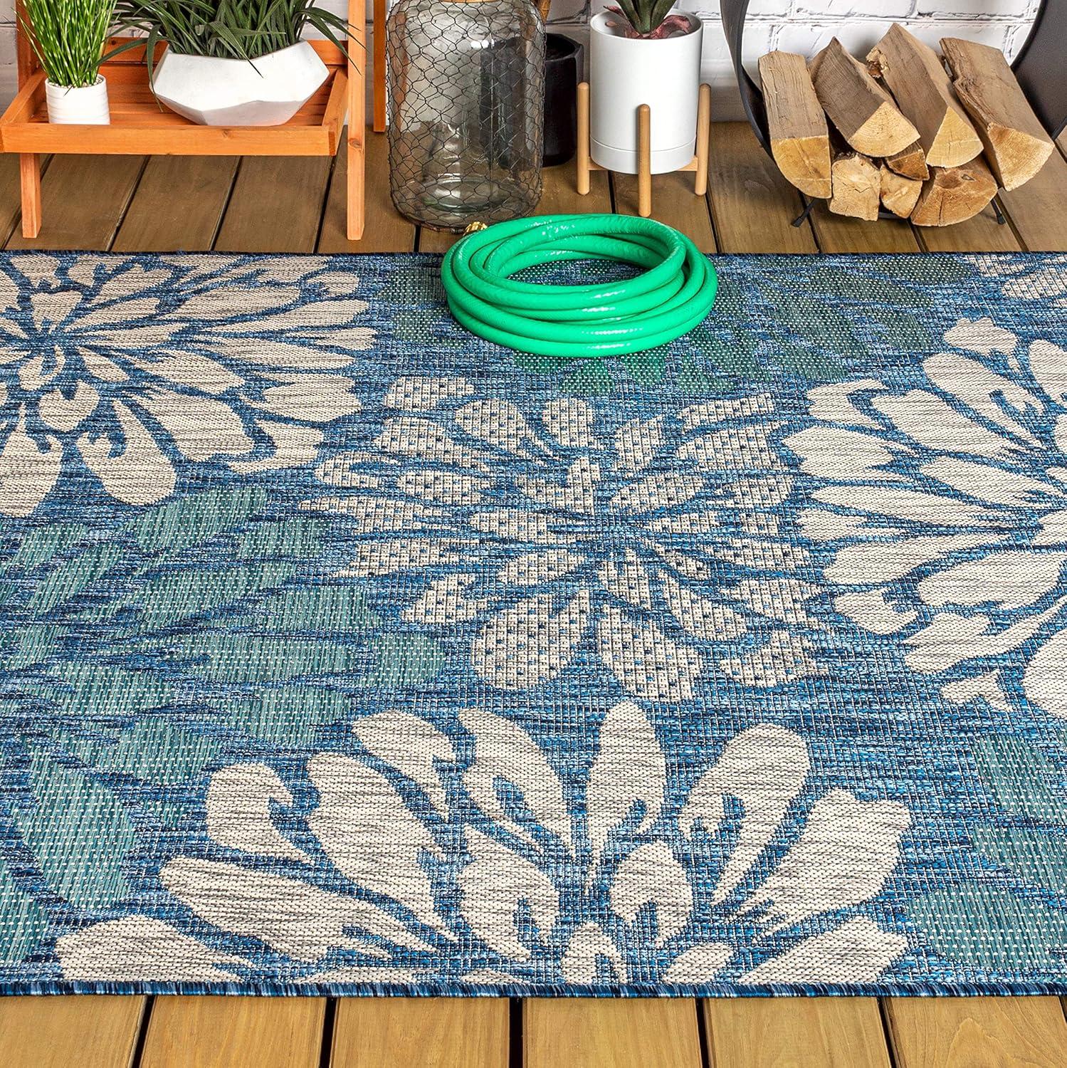 Zinnia Modern Floral Textured Weave Indoor/Outdoor Area Rug - JONATHAN Y