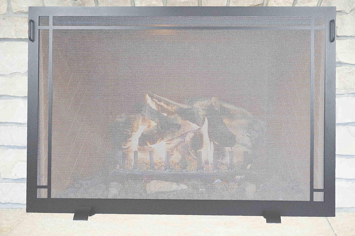 Dark Pewter Steel Craftsman Fireplace Screen with Handles